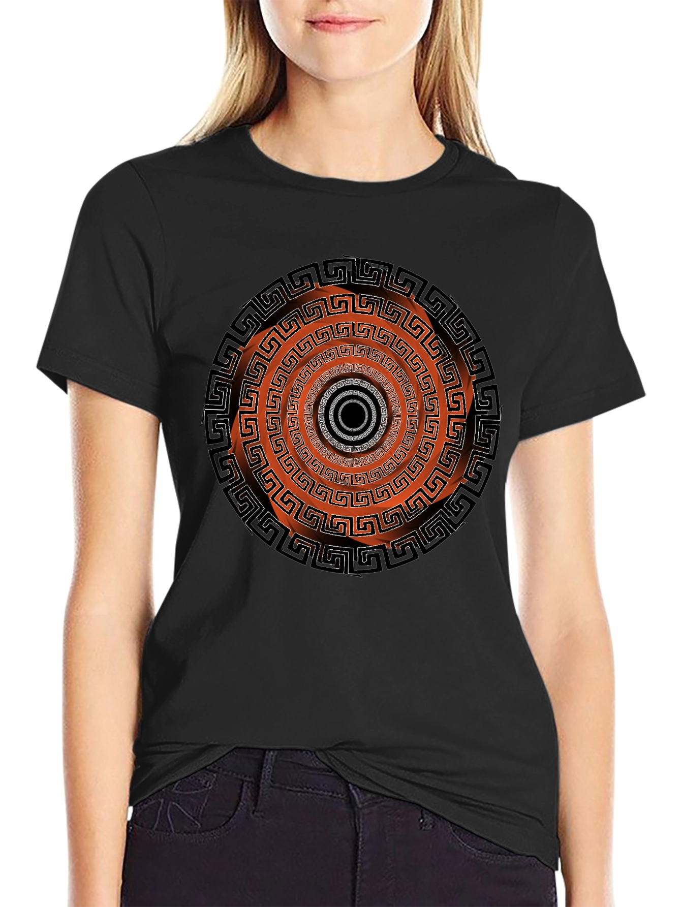 Black Geometric Circle Graphic Print Men's Black T-Shirt view 2