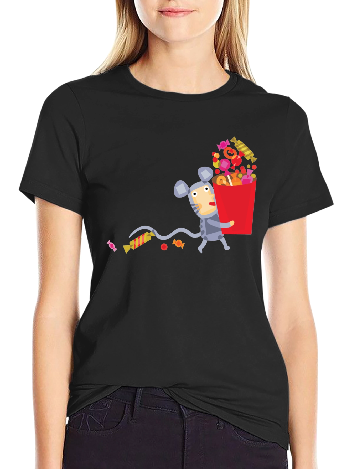 Black Candy Mouse Graphic Tee - Unisex Black T-Shirt view 2