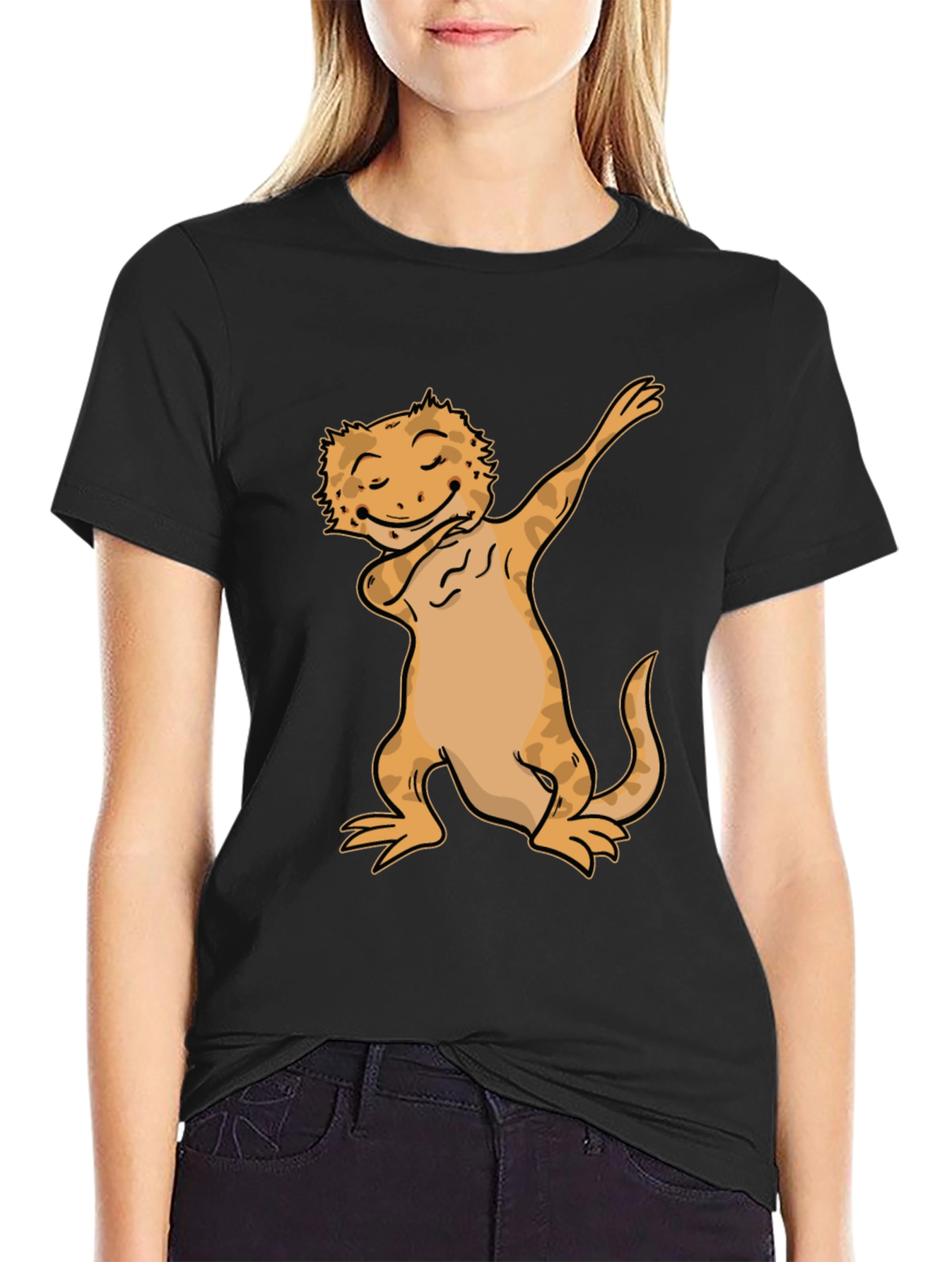 Black Dabbing Bearded Dragon Black T-Shirt view 2