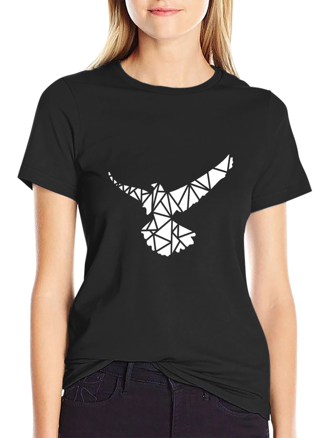 Black Geometric Bird Graphic Print T-Shirt - Black view 2