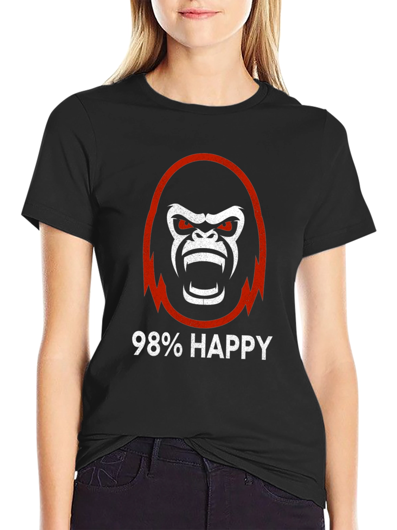 Black 98% Happy Gorilla Graphic Tee - Black view 2