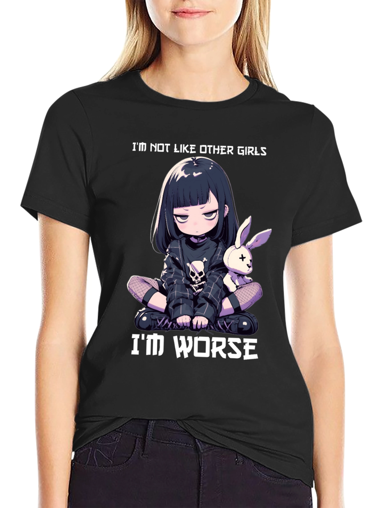 Black Edgy Anime Girl T-Shirt - I'm Not Like Other Girls - I'm Worse view 2
