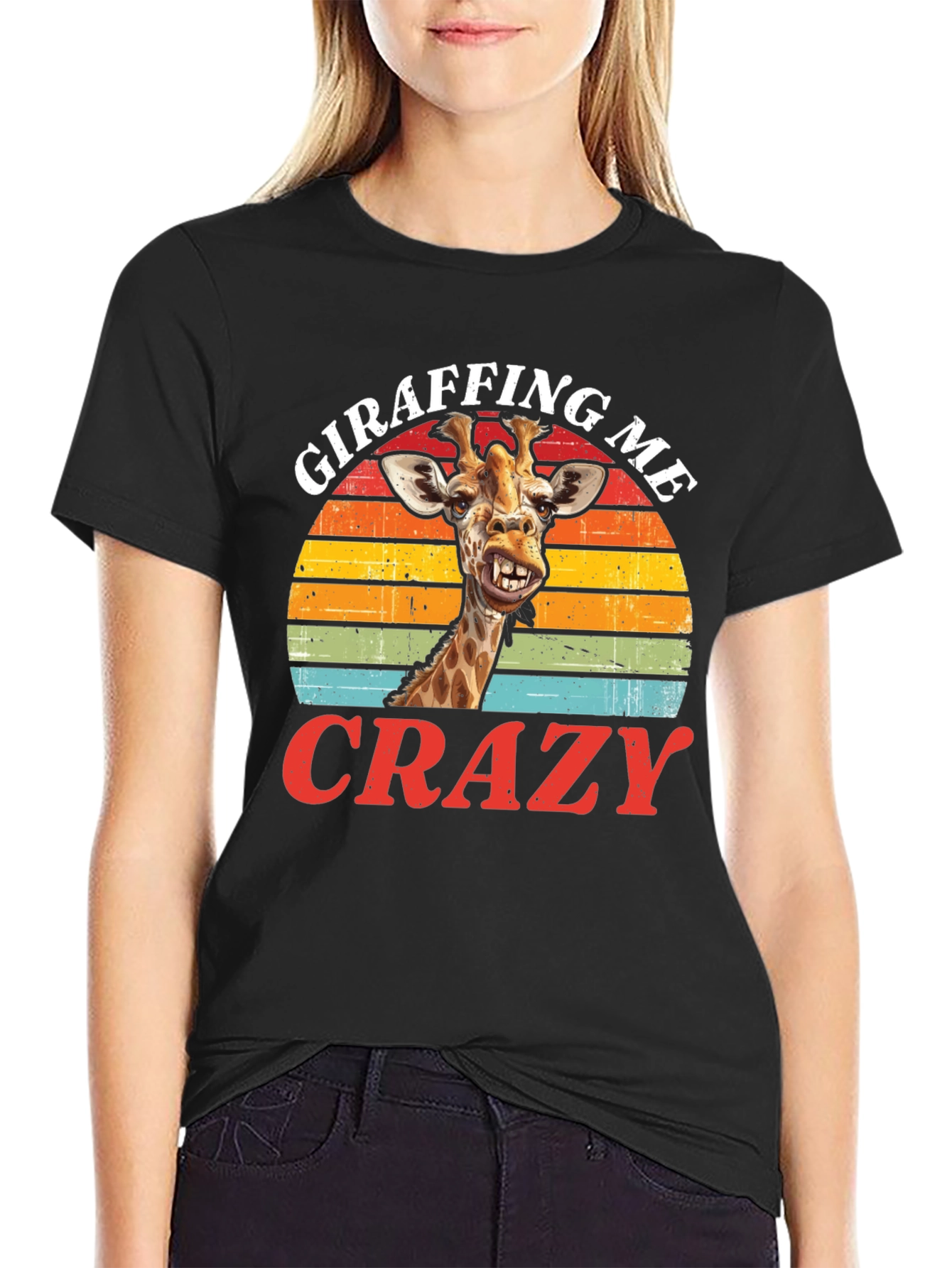 Black Giraffing Me Crazy Graphic Tee - Fun Giraffe T-Shirt view 2