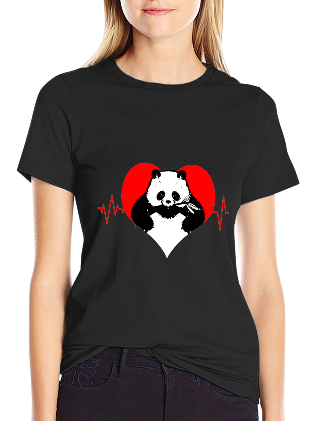Black Panda Heartbeat Graphic Tee - Men's Black T-Shirt view 2