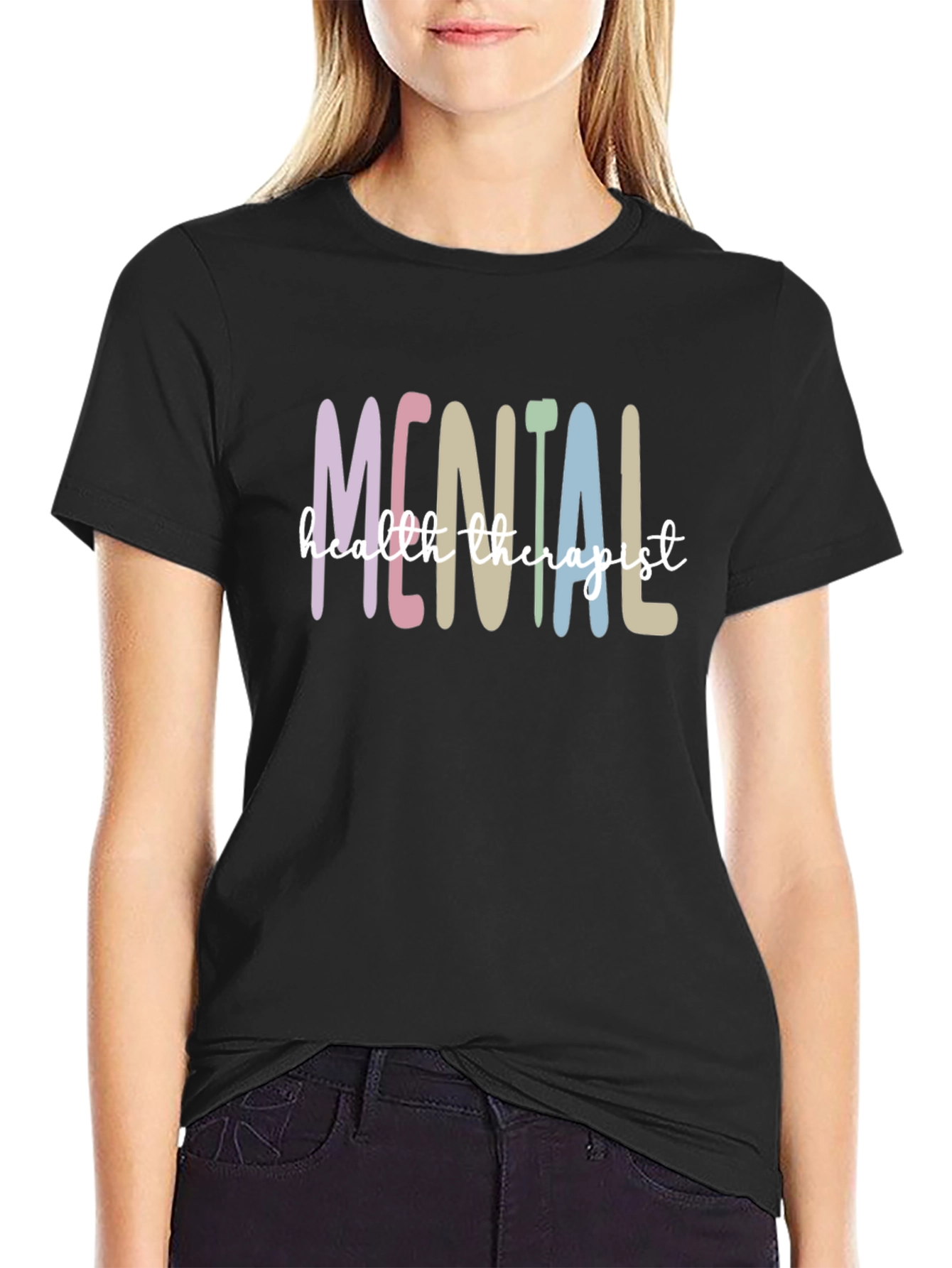 Black Mental Health Therapist T-Shirt - Unisex Soft Cotton Tee view 2