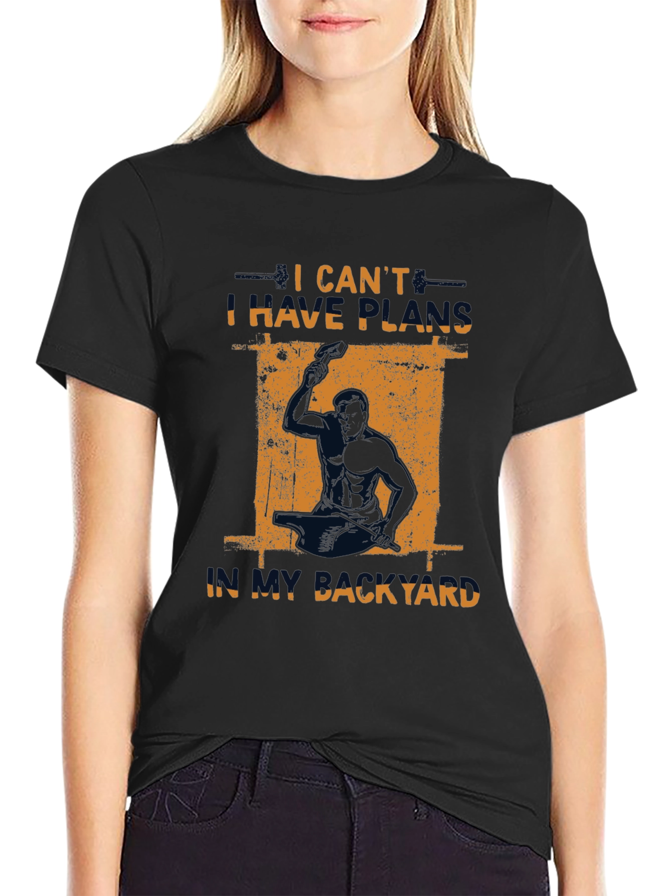 Black I Can't I Have Plans In My Backyard T-Shirt view 2