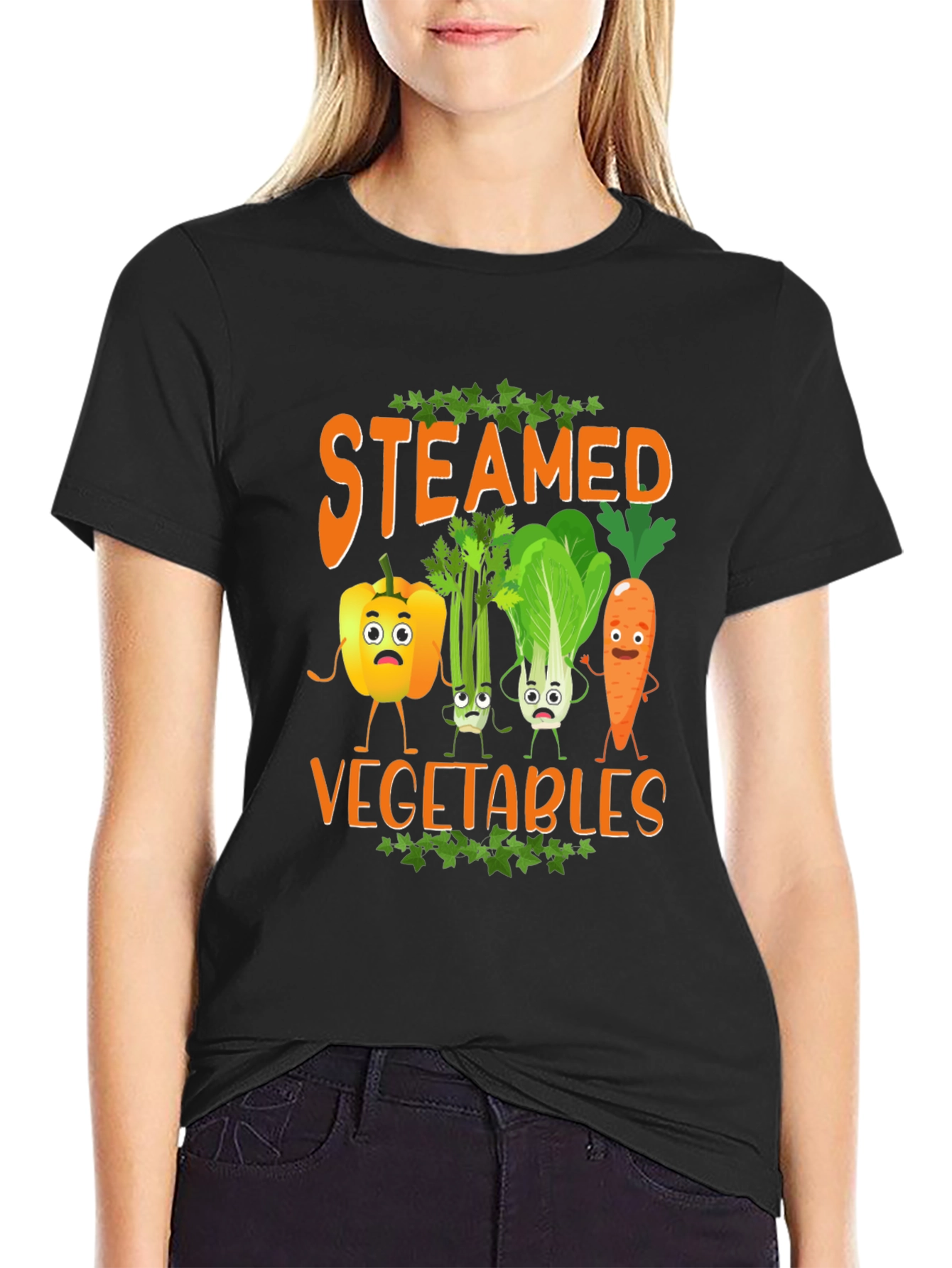 Black Steamed Vegetables Graphic T-Shirt view 2