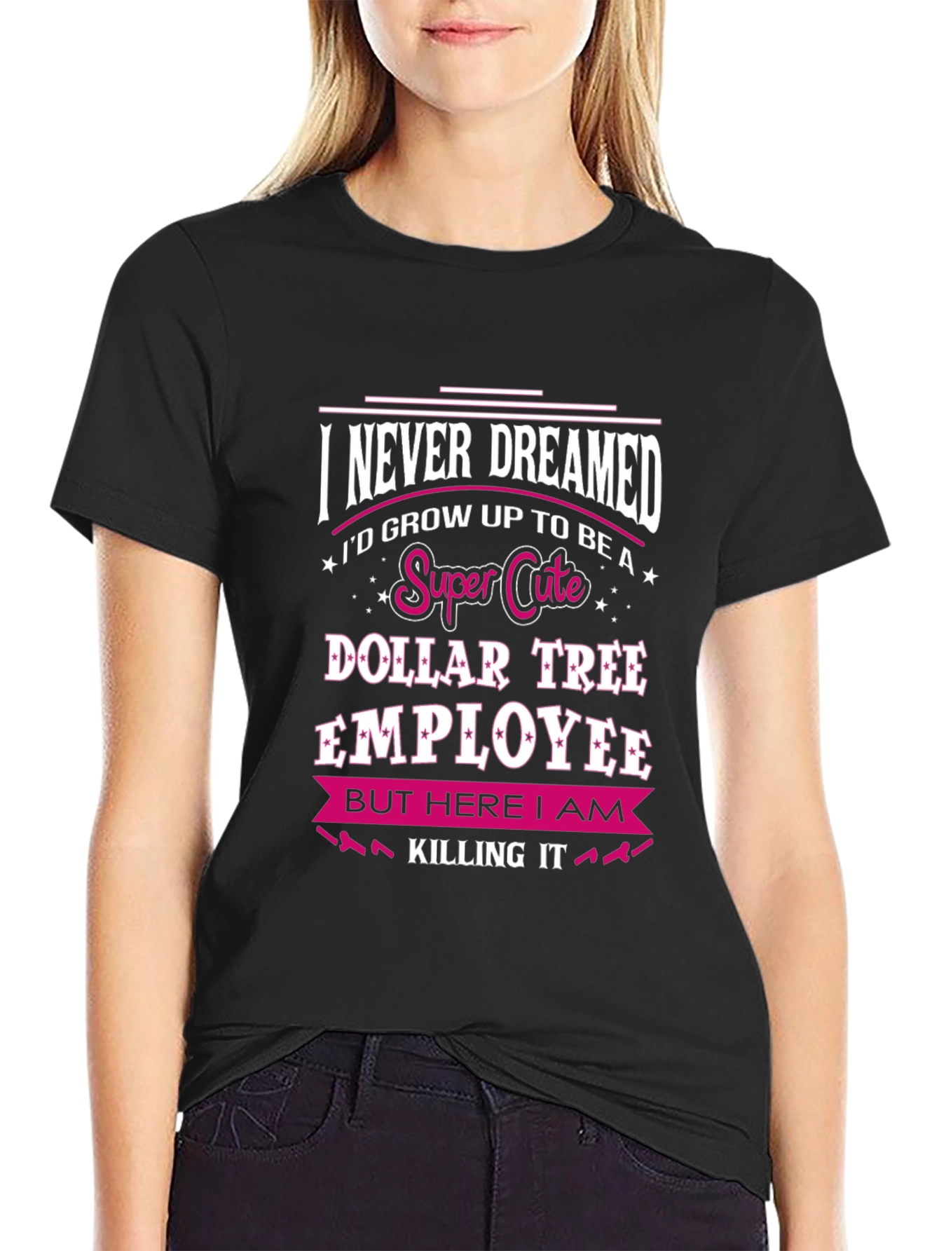 Black Super Cute Dollar Tree Employee T-Shirt view 2