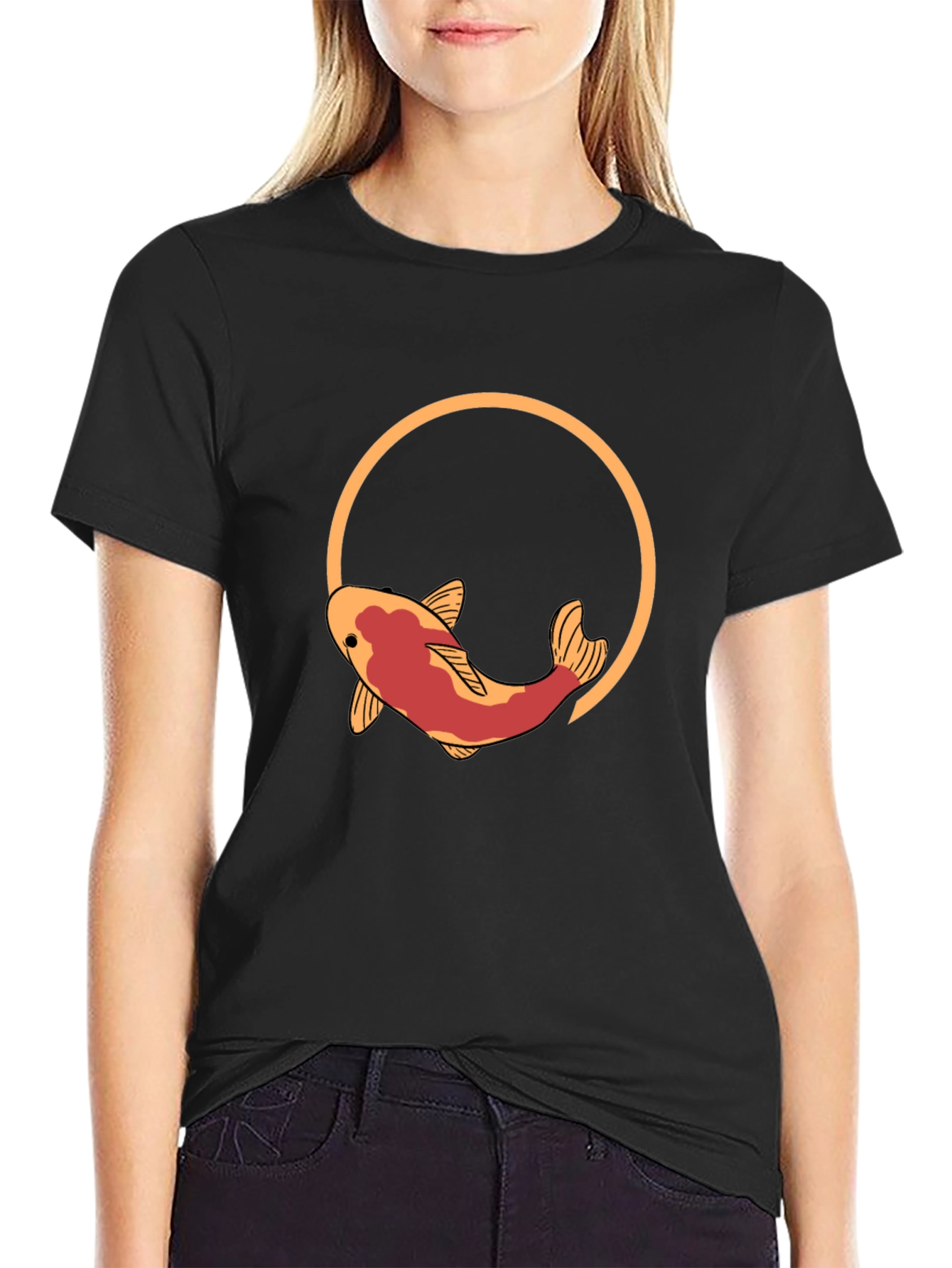 Black Koi Fish Graphic T-Shirt - Artistic Design view 2