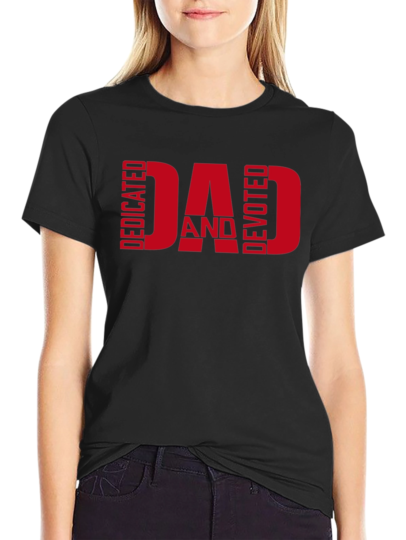 Black Dedicated and Devoted Dad T-Shirt view 2