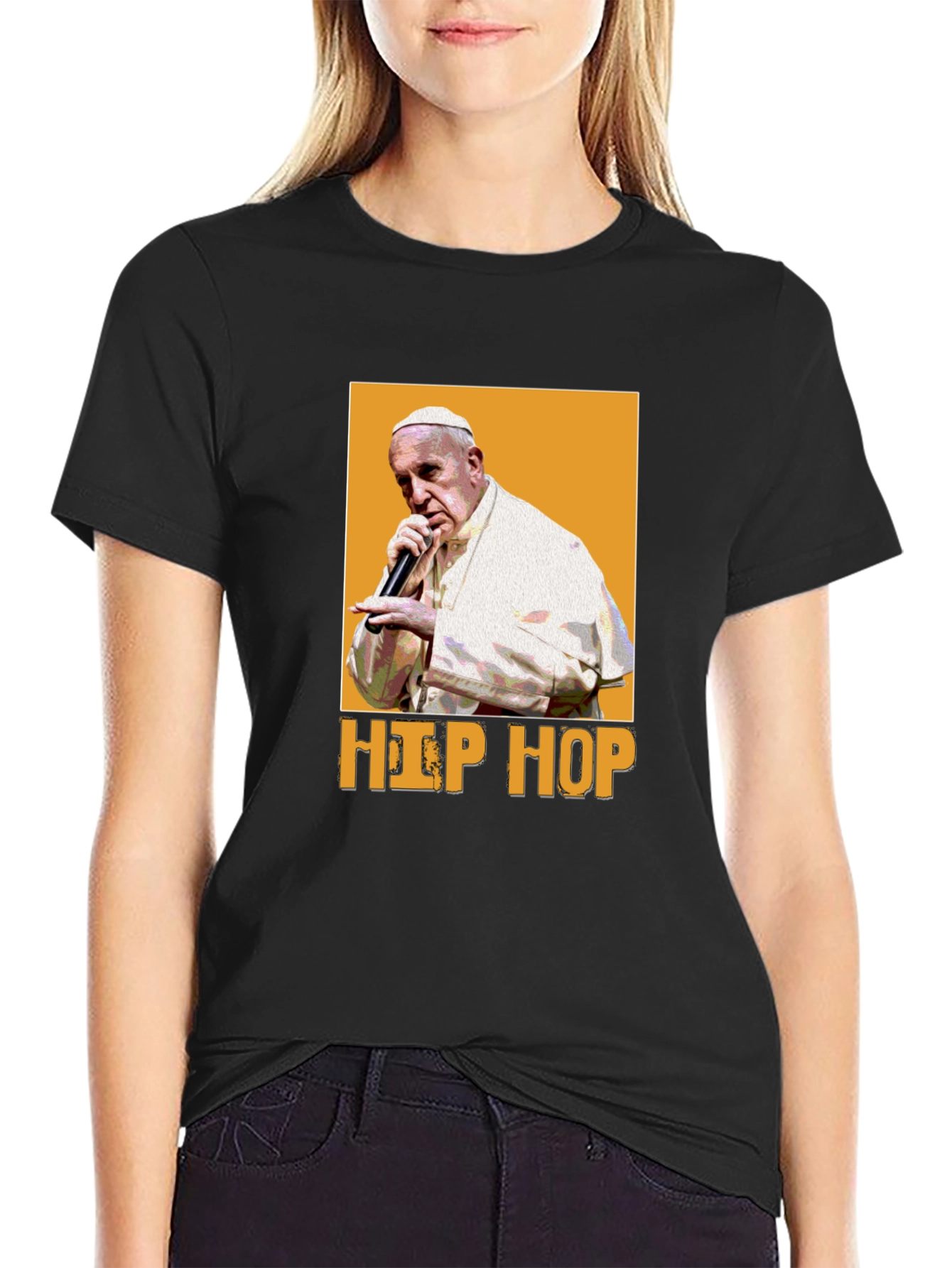 Black Hip Hop Pope T-Shirt - Black view 2