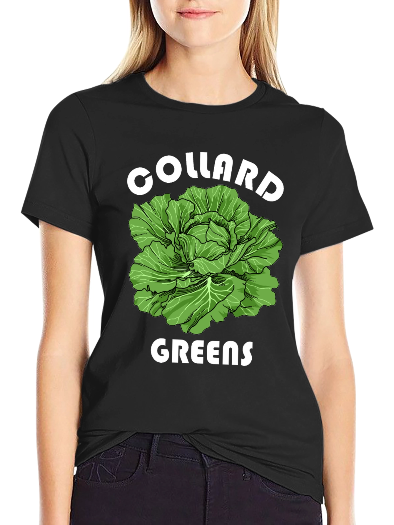 Black Collard Greens Graphic T-Shirt - Fresh Vegetable Tee view 2