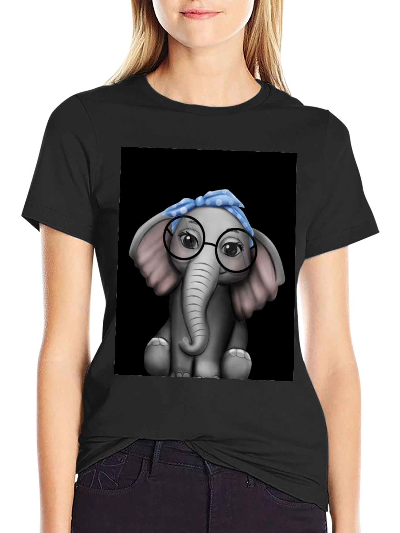 Black Elephant with Glasses Graphic Tee - Black T-Shirt view 2