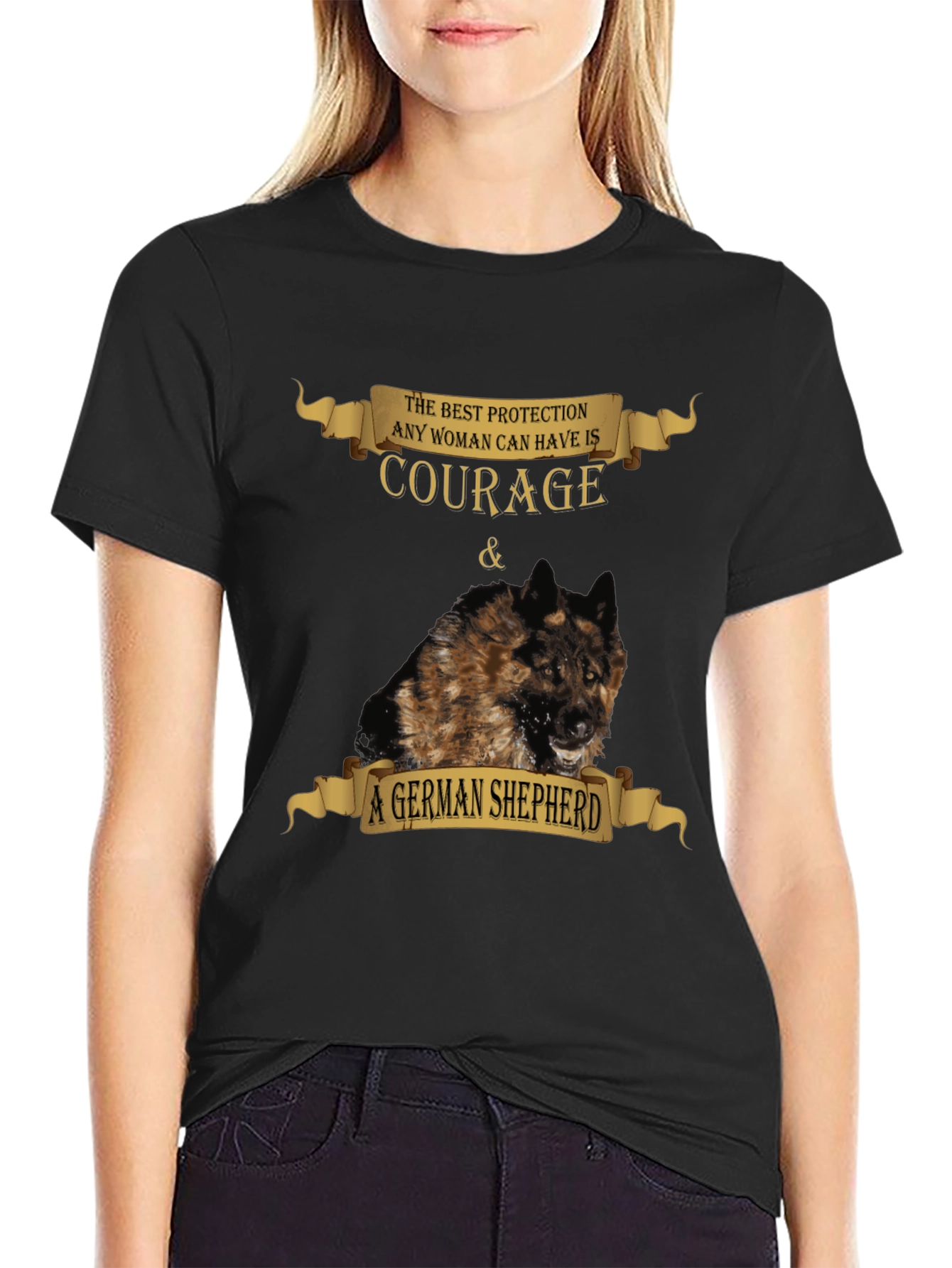 Black Courage & German Shepherd T-Shirt - Best Protection view 2