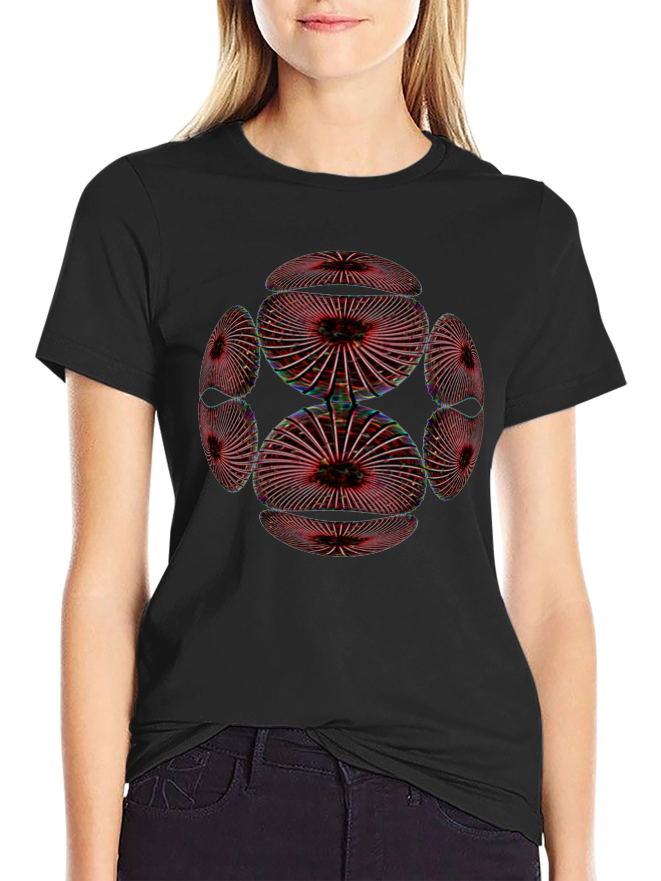 Black Abstract Geometric Pattern Black T-Shirt view 2
