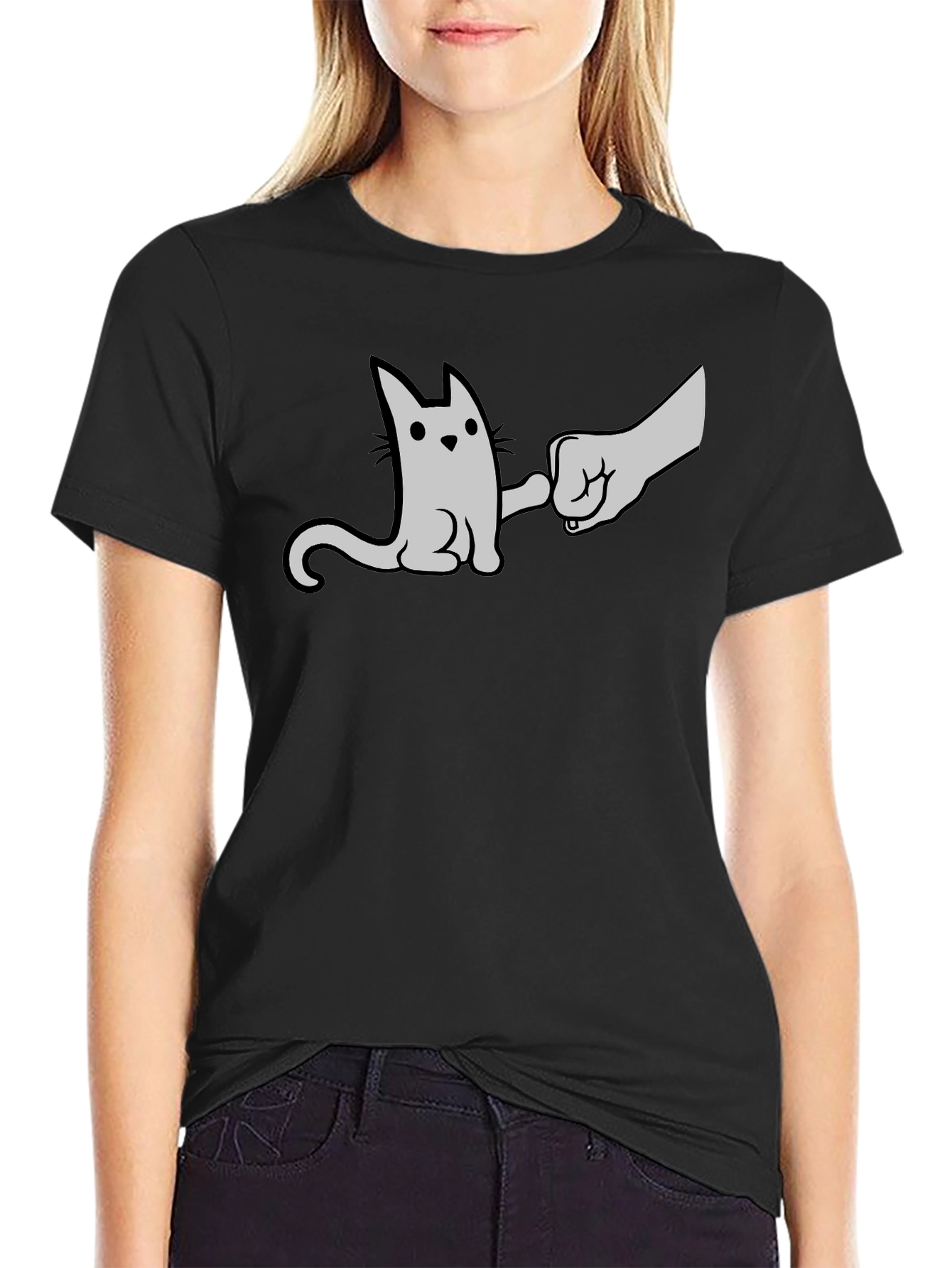 Black Cat Fist Bump Graphic T-Shirt - Black view 2