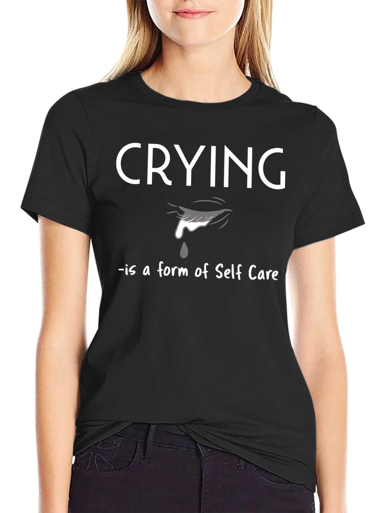 Black Crying Is Self Care Black Graphic T-Shirt view 2