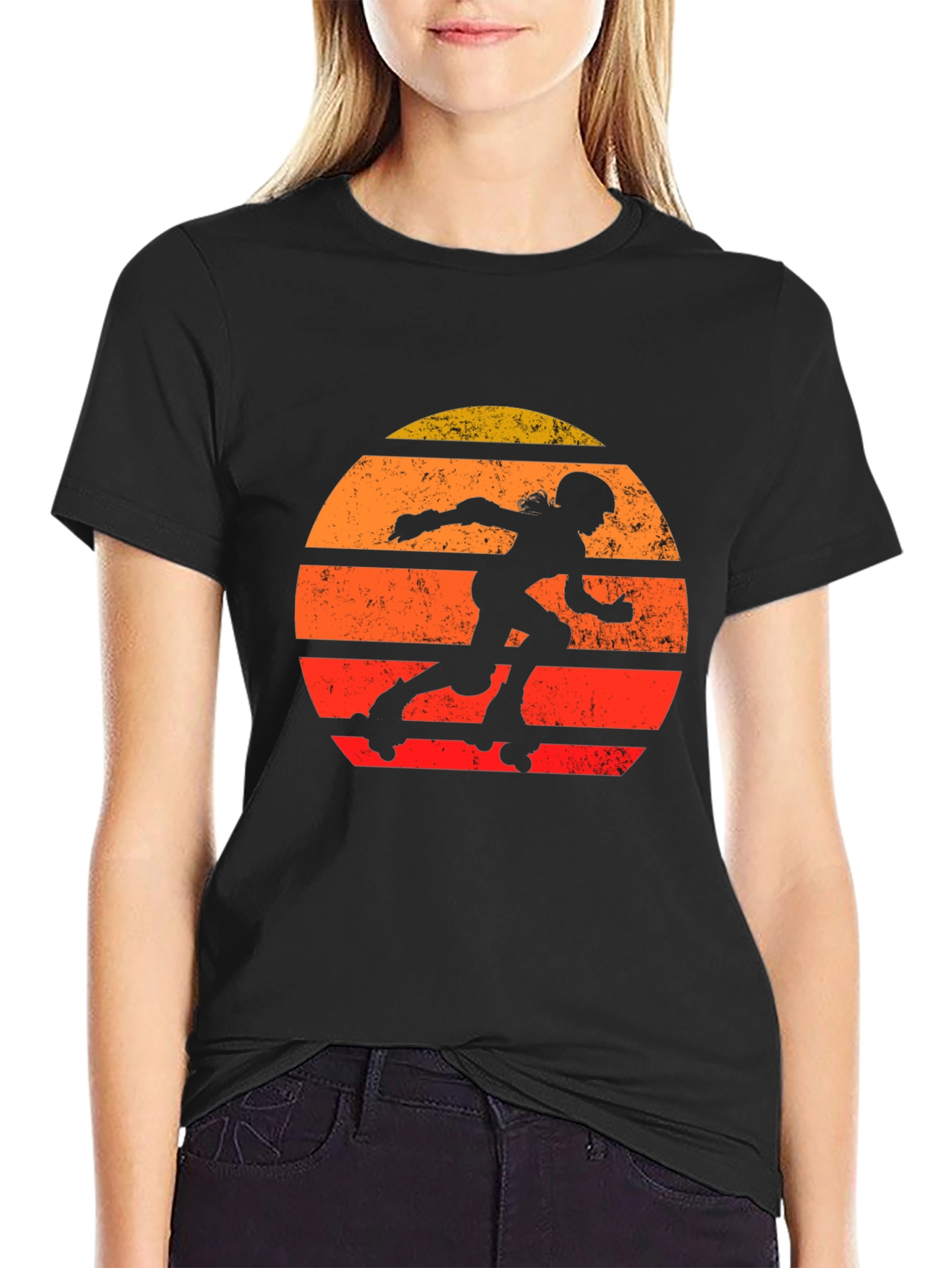 Black Retro Roller Derby T-Shirt - Vintage Style Skate Design view 2