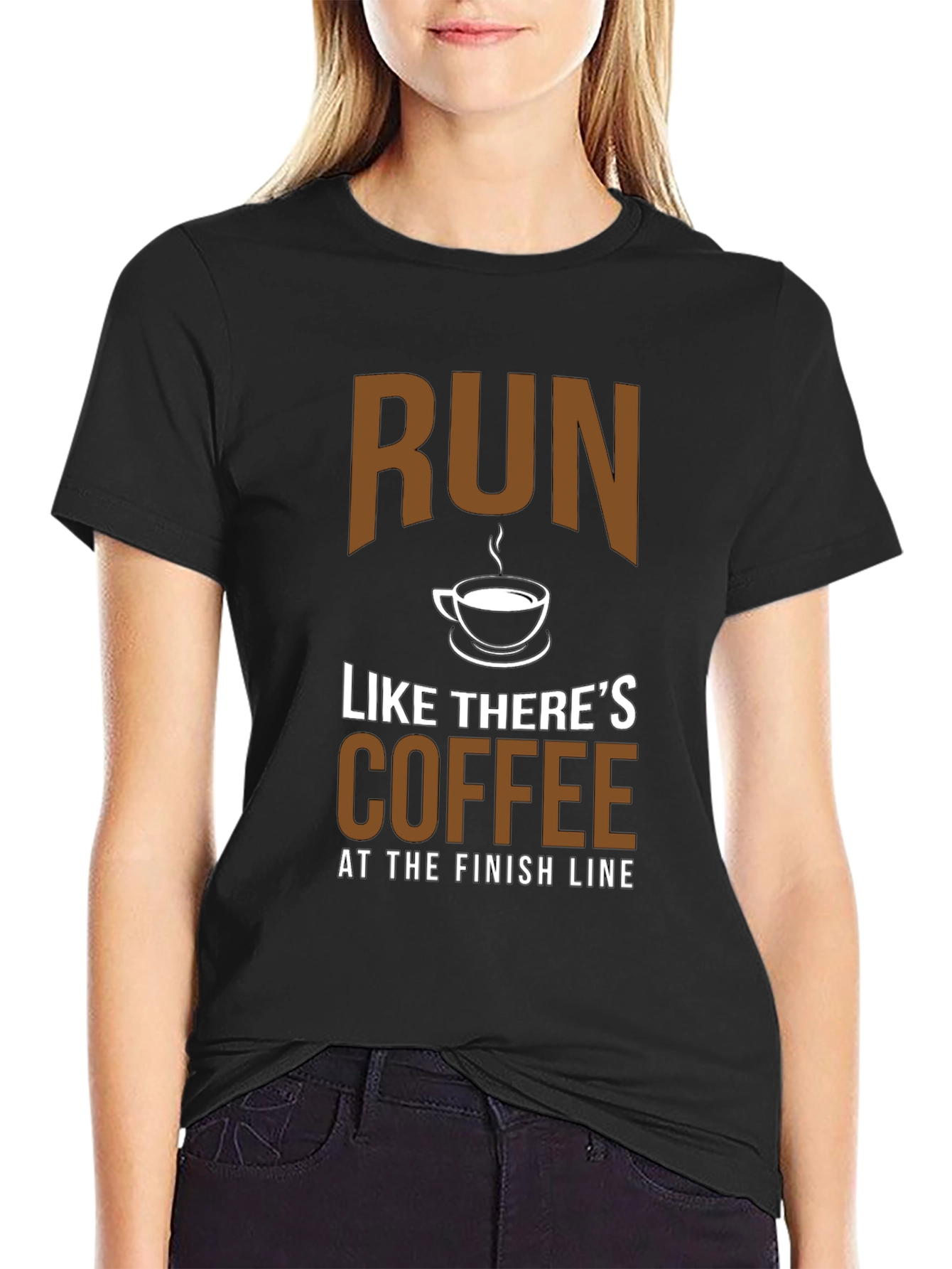 Black Run Like There's Coffee T-Shirt - Funny Running Tee view 2