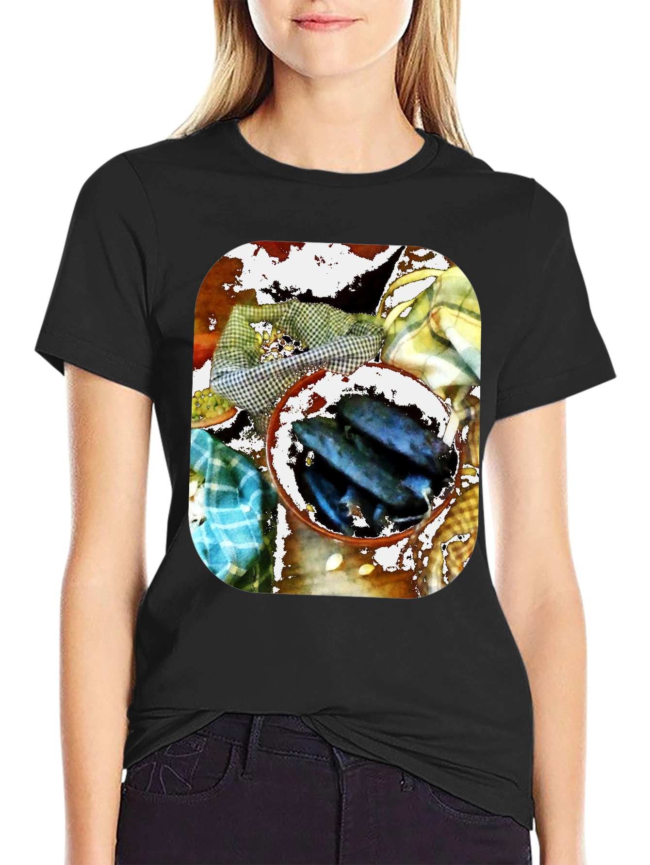 Black Artistic Fish Bowl Graphic Tee - Unique Design view 2