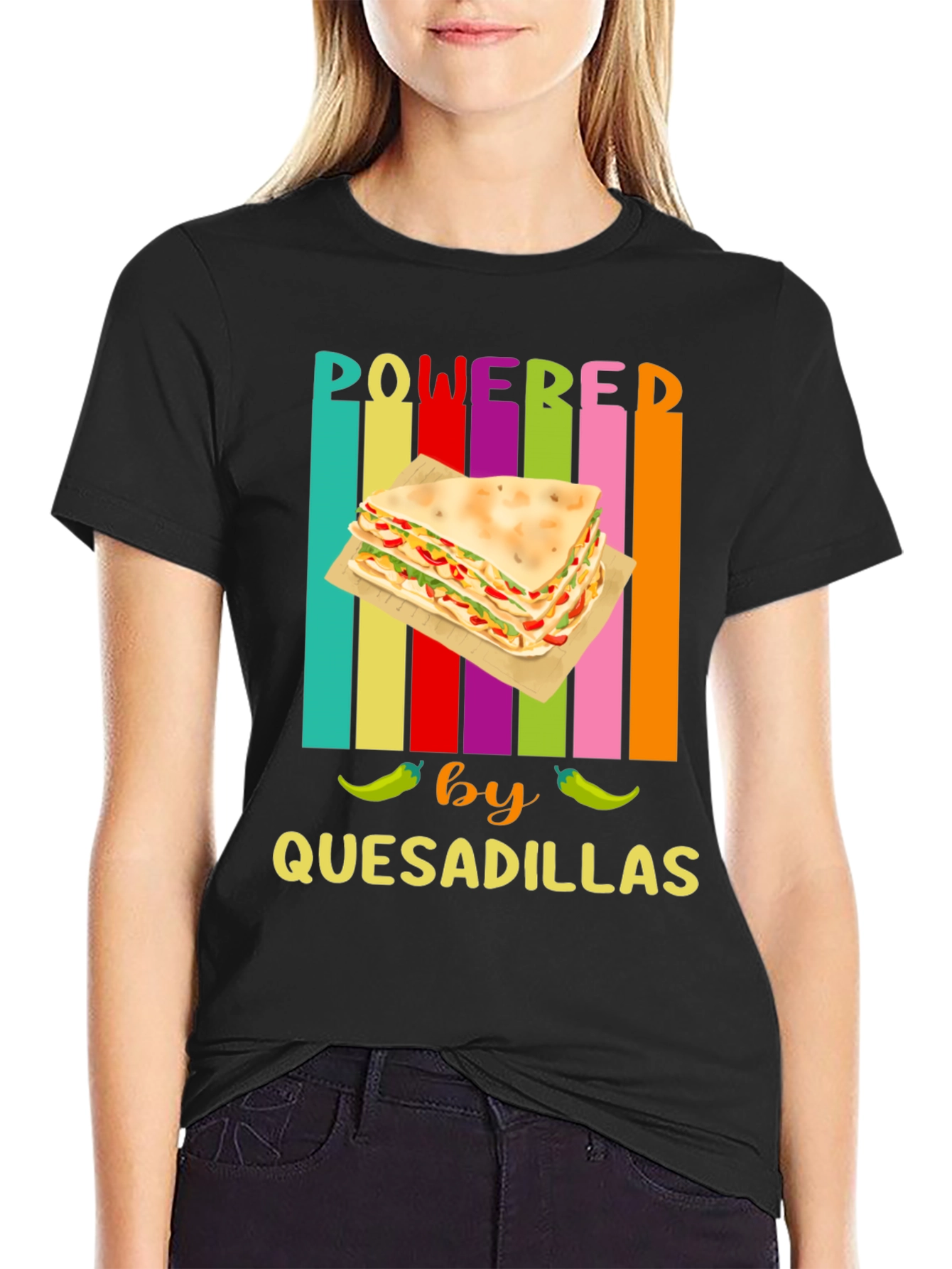 Black Powered by Quesadillas Graphic Tee view 2