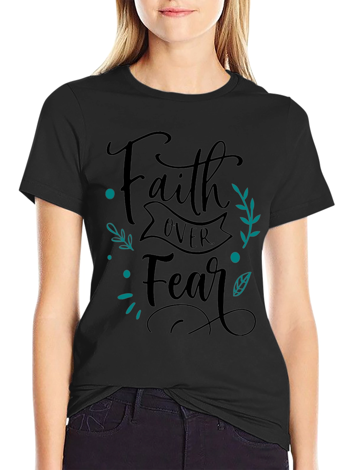 Black Faith Over Fear Graphic Tee - Unisex Black T-Shirt view 2