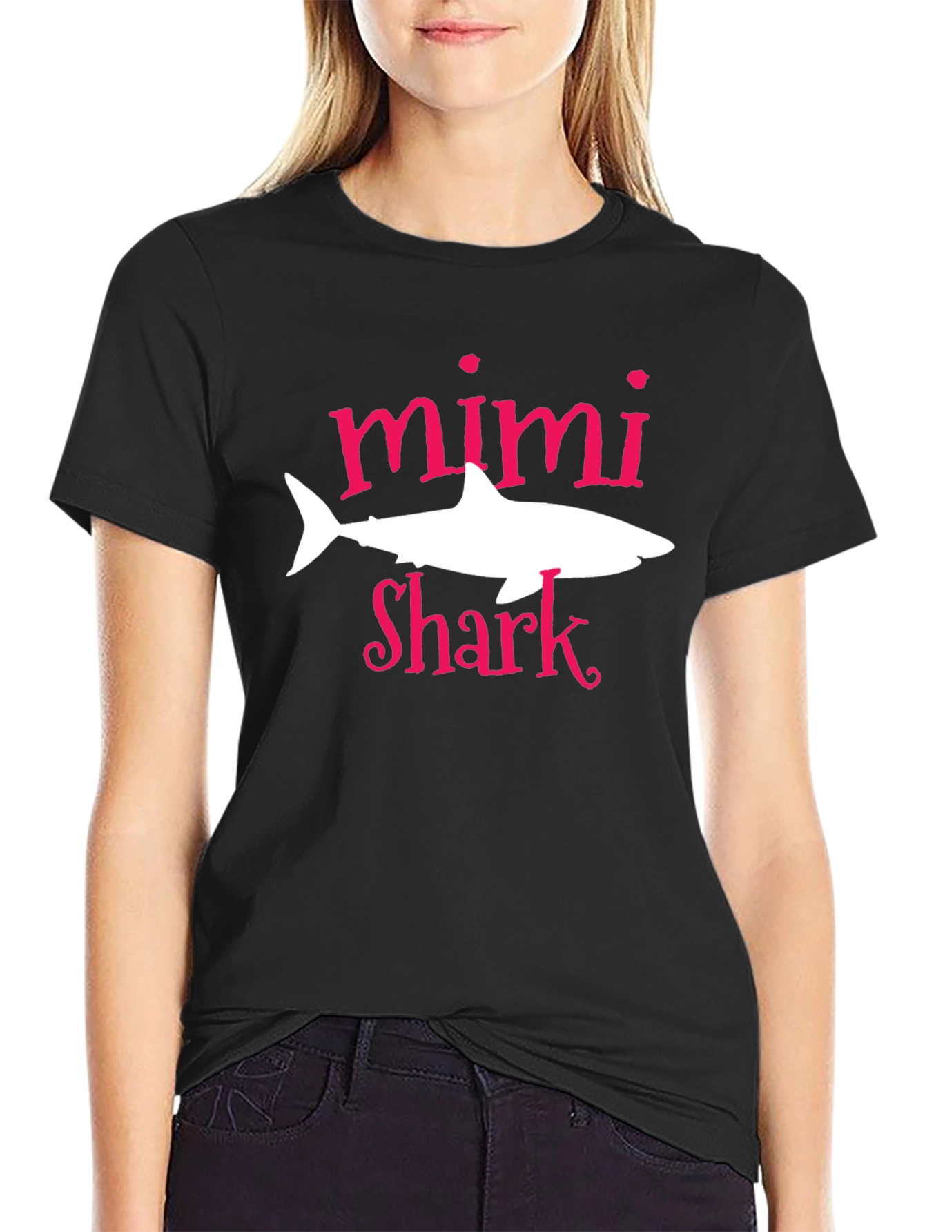 Black Mimi Shark Graphic Tee - Black Cotton T-Shirt view 2