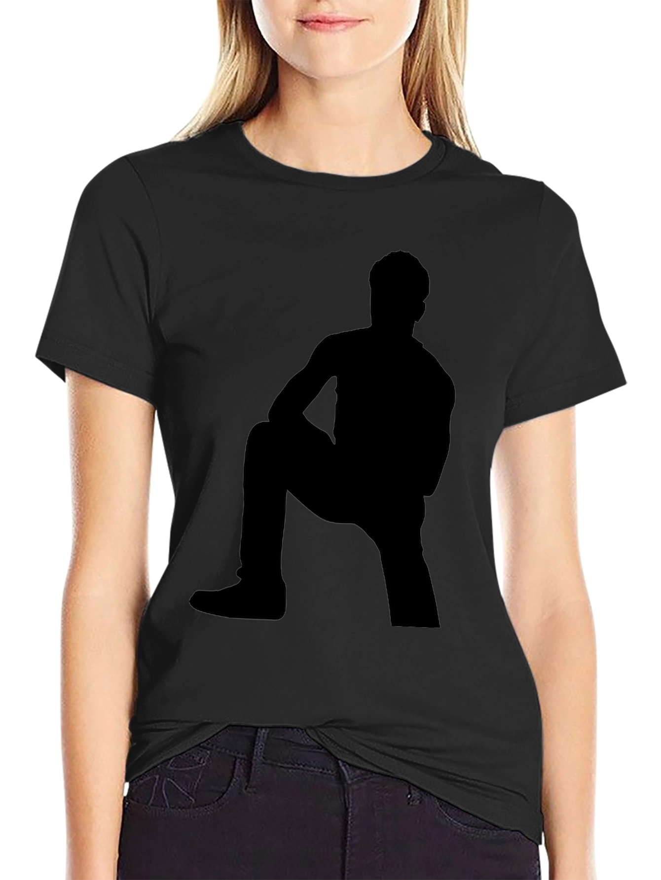 Black Shadow Figure Graphic Tee - Black Cotton Shirt view 2
