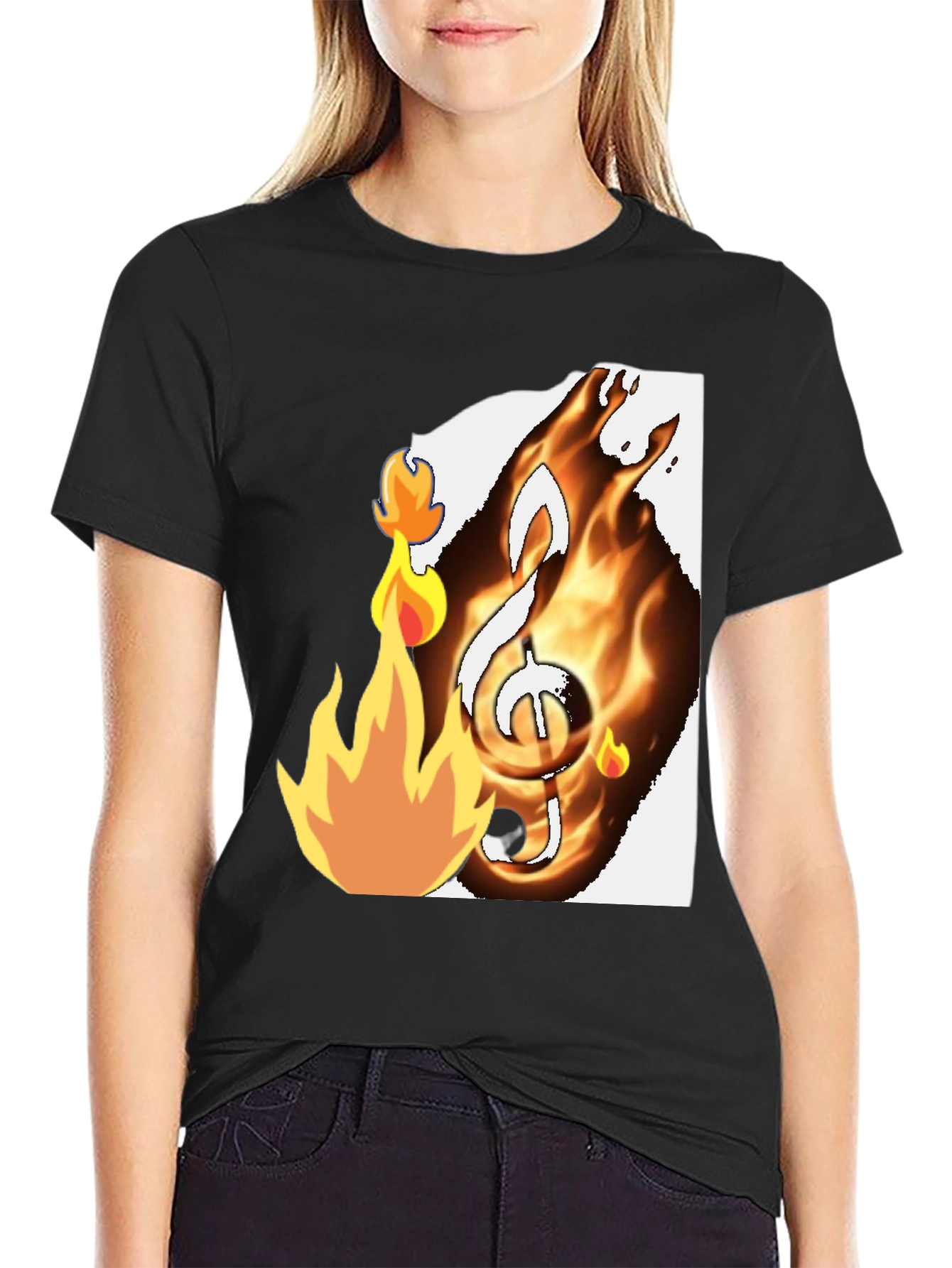 Black Fiery Music Note Graphic T-Shirt - Black view 2