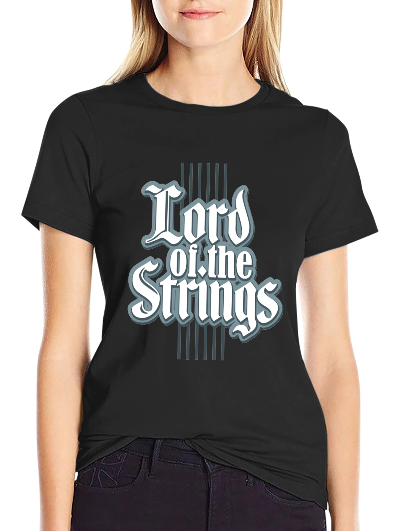 Black Lord of the Strings Graphic Tee - Black Cotton T-Shirt view 2