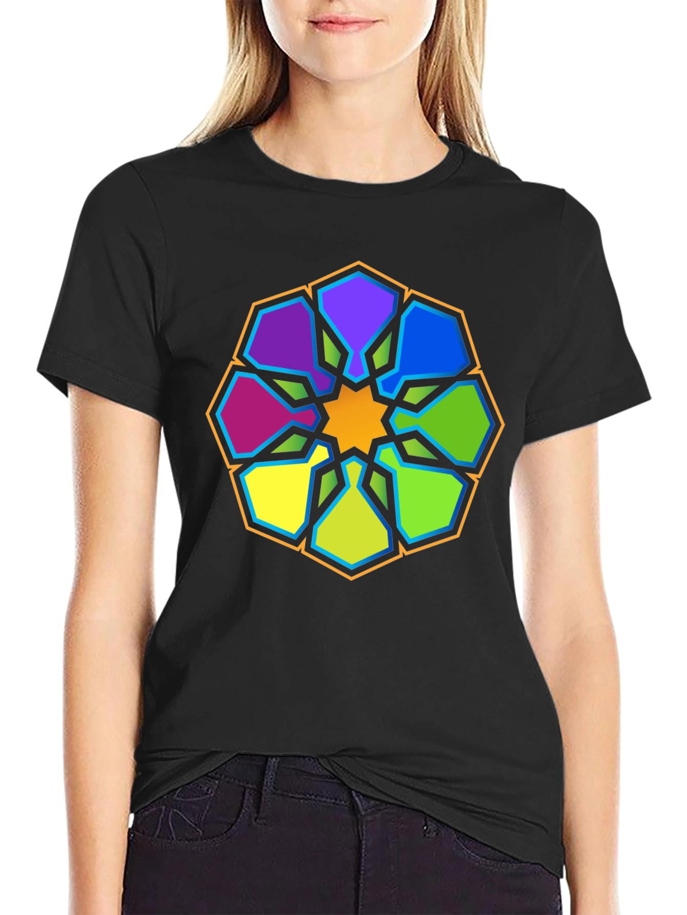 Black Geometric Mandala Graphic Tee - Stylish Black T-Shirt view 2
