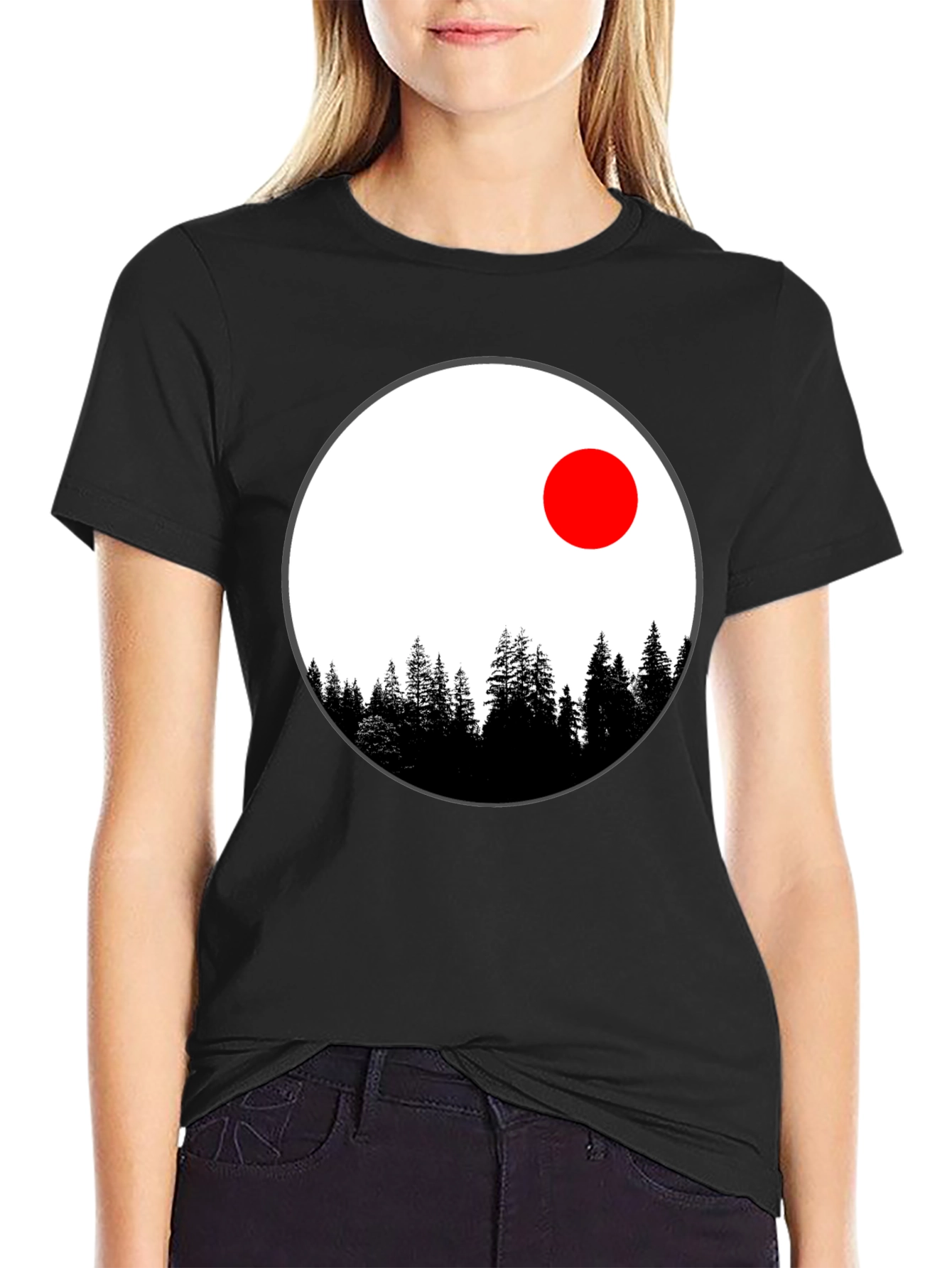 Nature Circle T-Shirt - Trees and Red Sun Design - 2