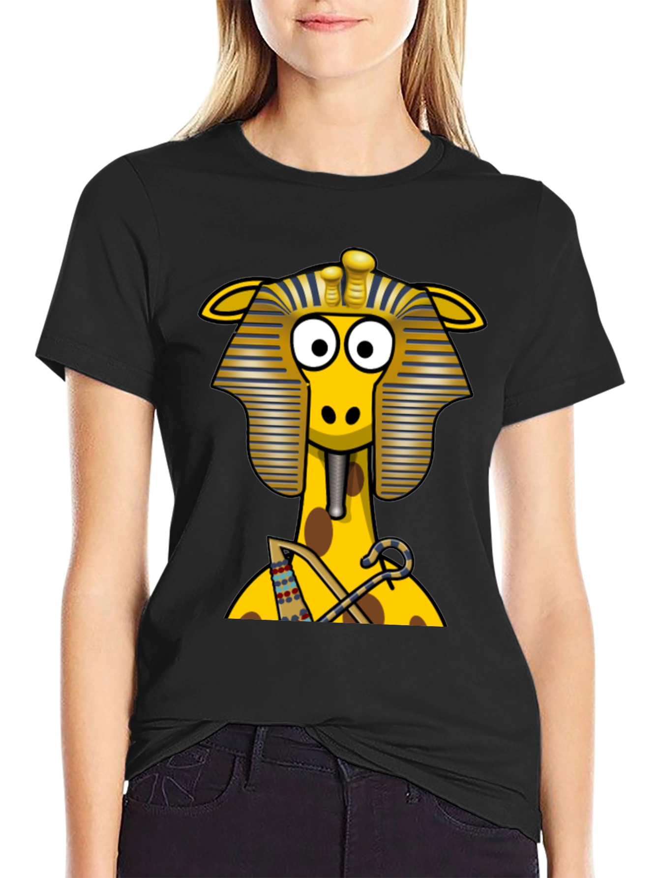 Black Egyptian Giraffe T-Shirt - Novelty Print view 2