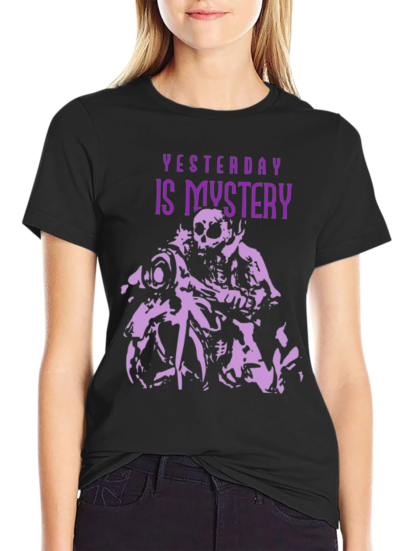 Black Yesterday is Mystery Skeleton Biker Graphic T-Shirt view 2