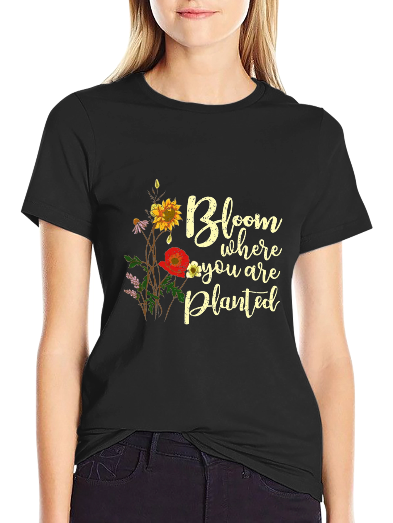 Black Bloom Where You Are Planted Graphic Tee view 2