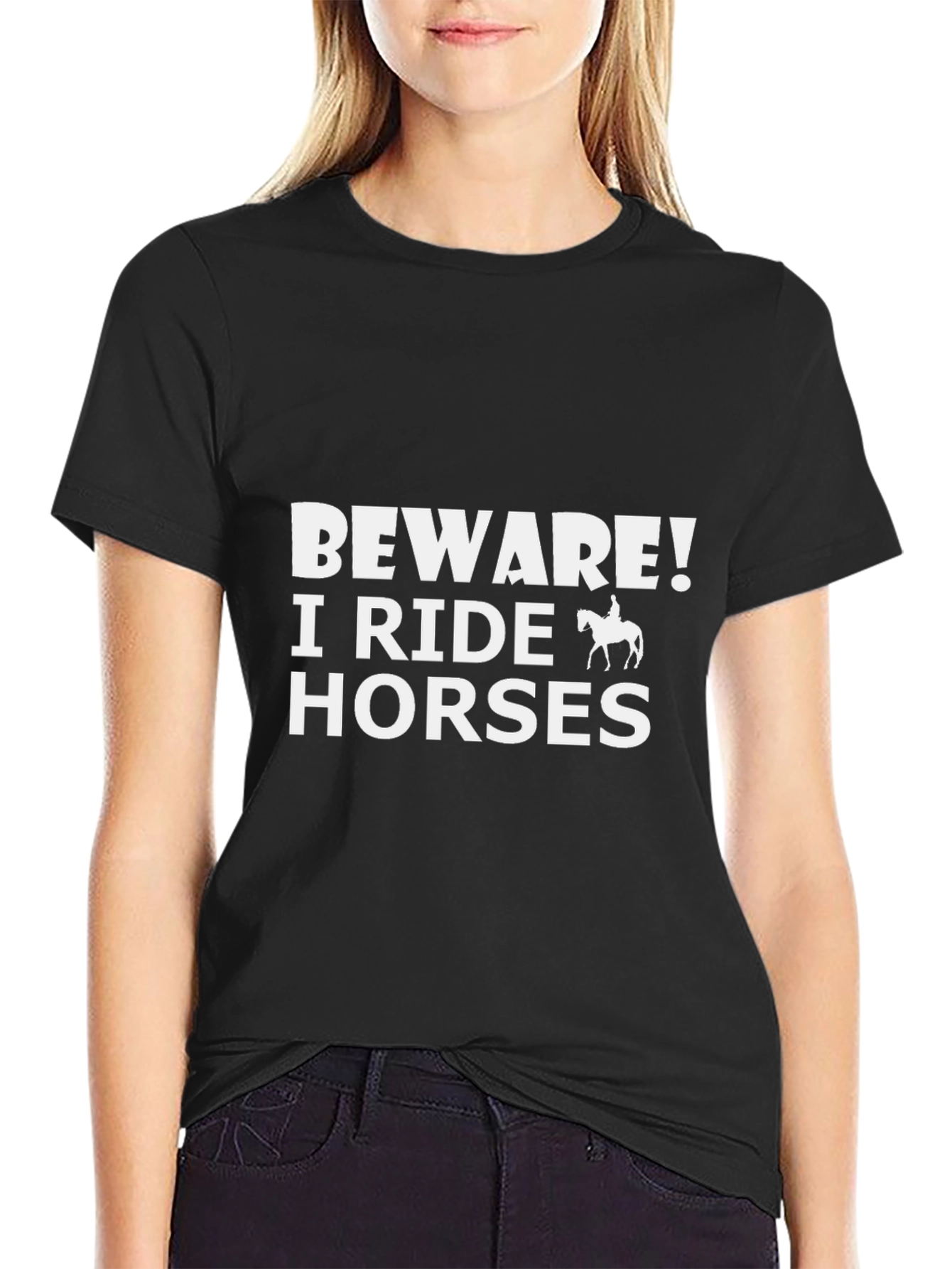 Black Beware! I Ride Horses Graphic Tee view 2