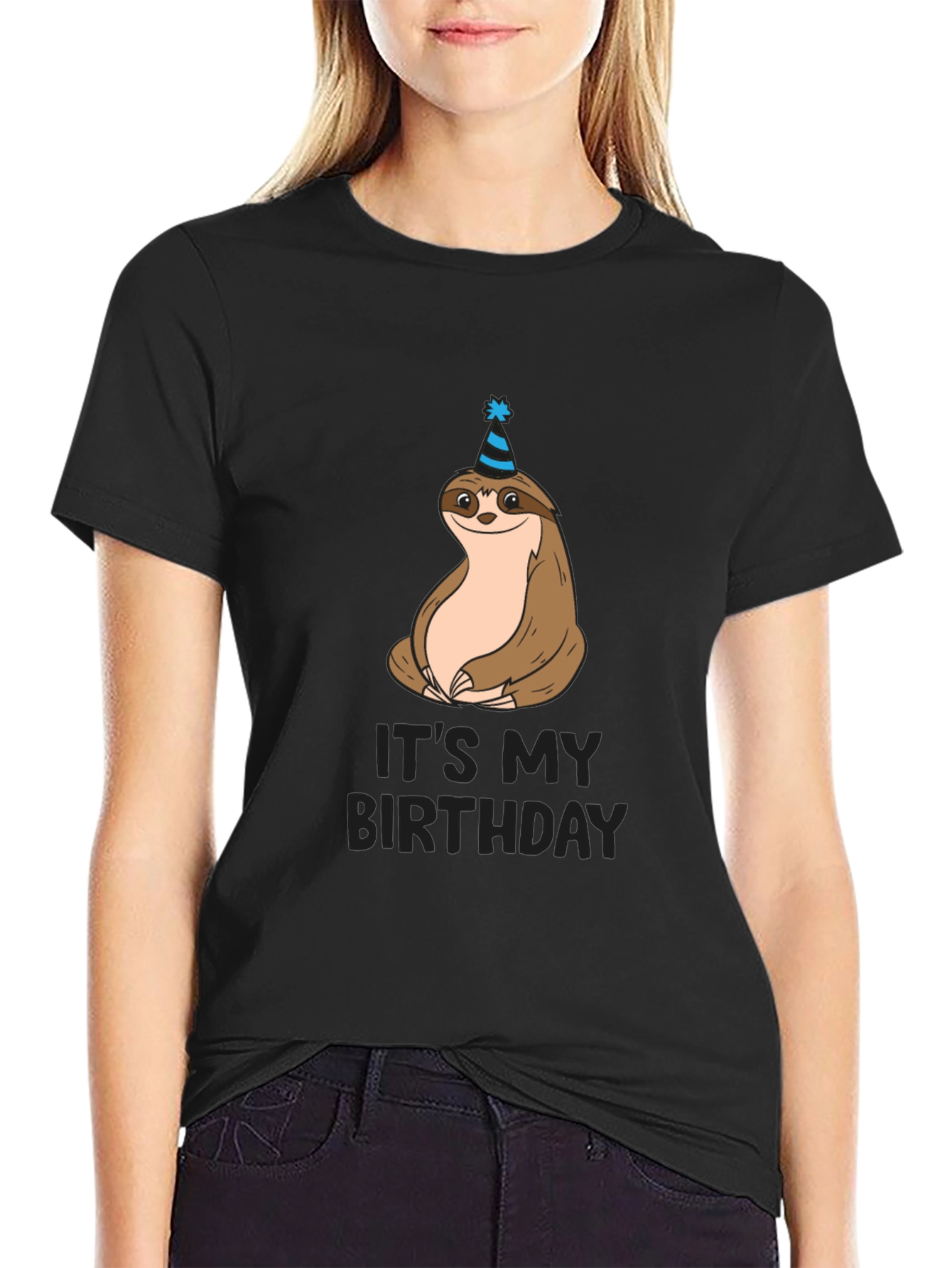 Birthday Sloth Graphic Tee - Men's Black T-Shirt - 2