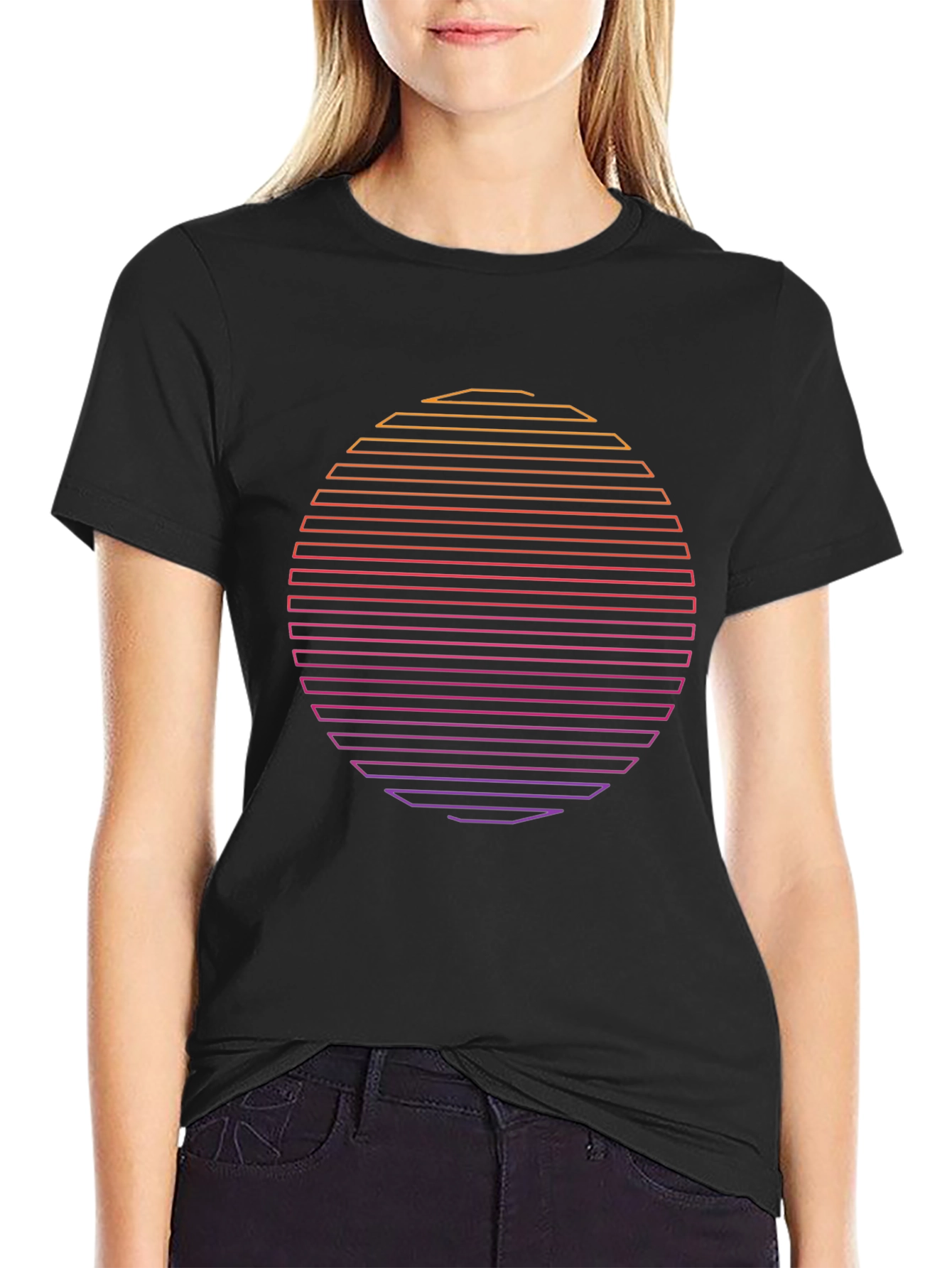 Black Retro Sunset Graphic Tee - Black Cotton Blend view 2
