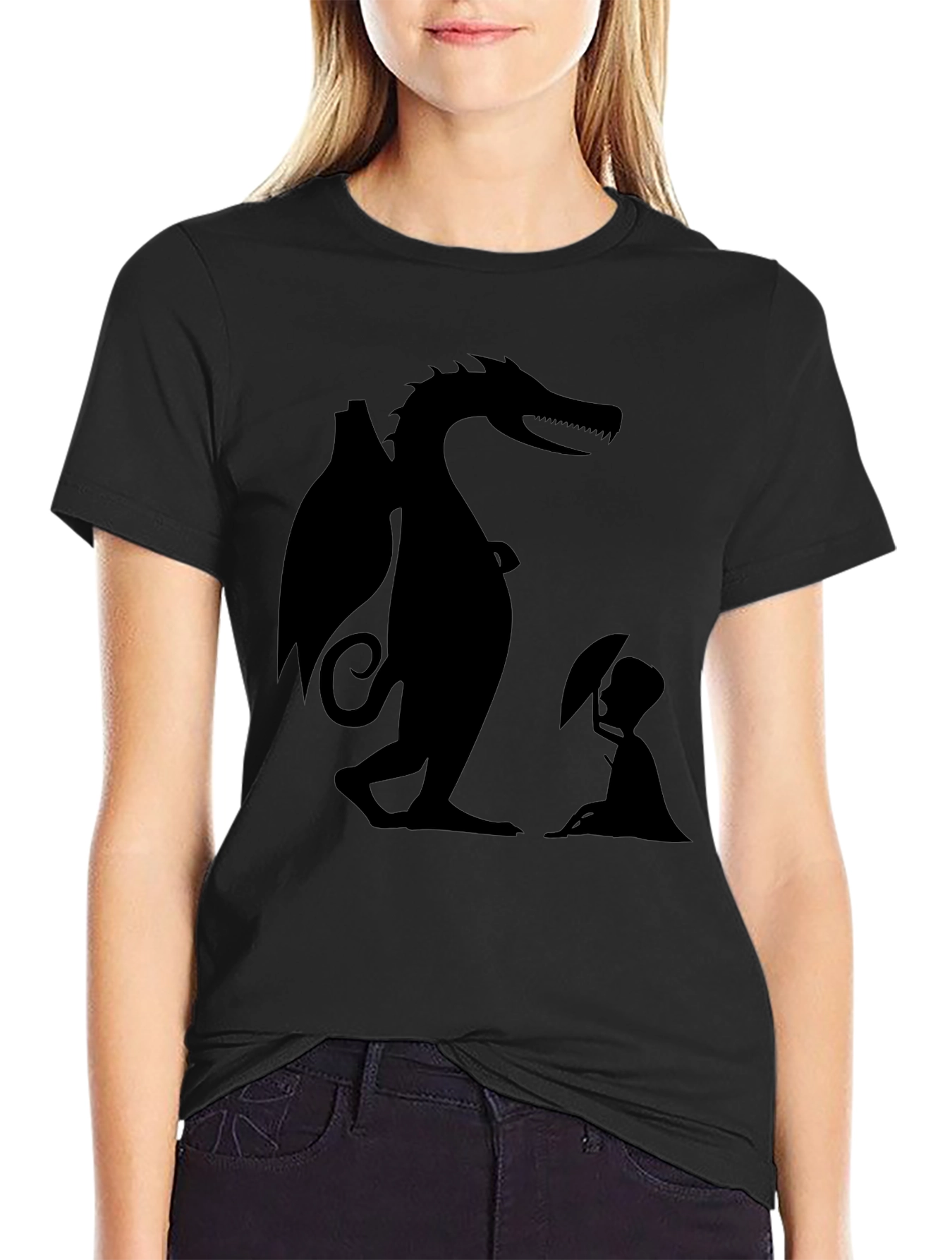 Black Dragon and Boy Graphic Tee - Black Cotton Blend view 2