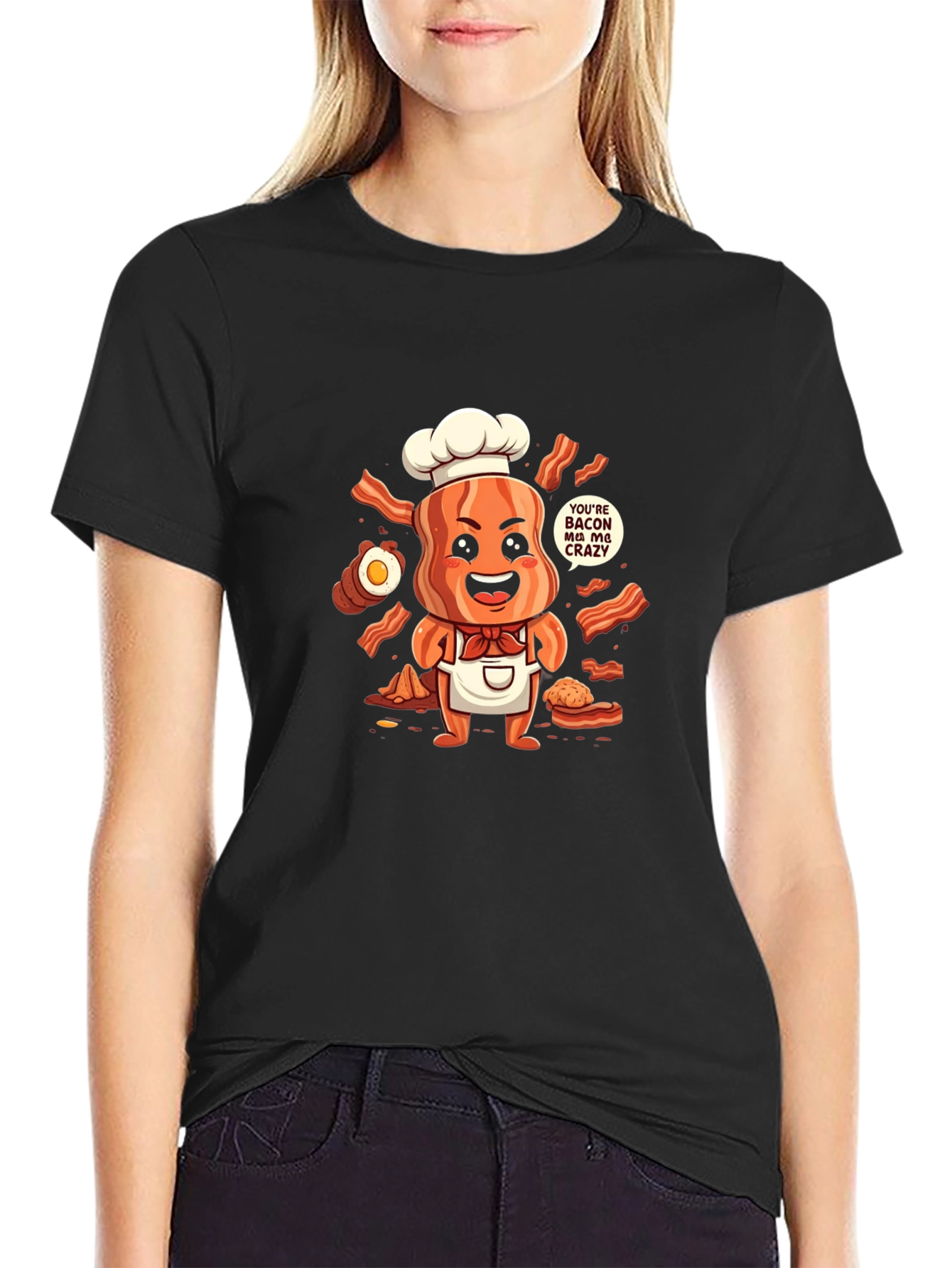 Black Funny Bacon Chef T-Shirt view 2