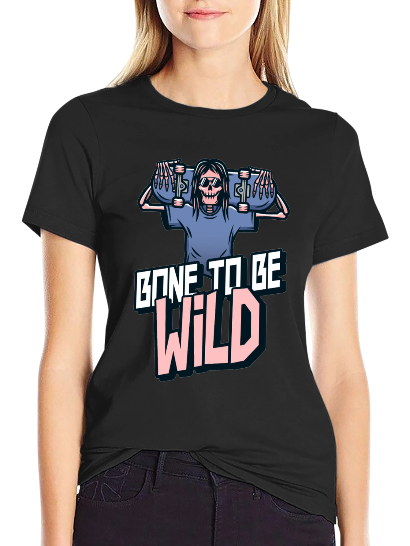 Black Gone To Be Wild Skeleton Skateboard Graphic Tee view 2