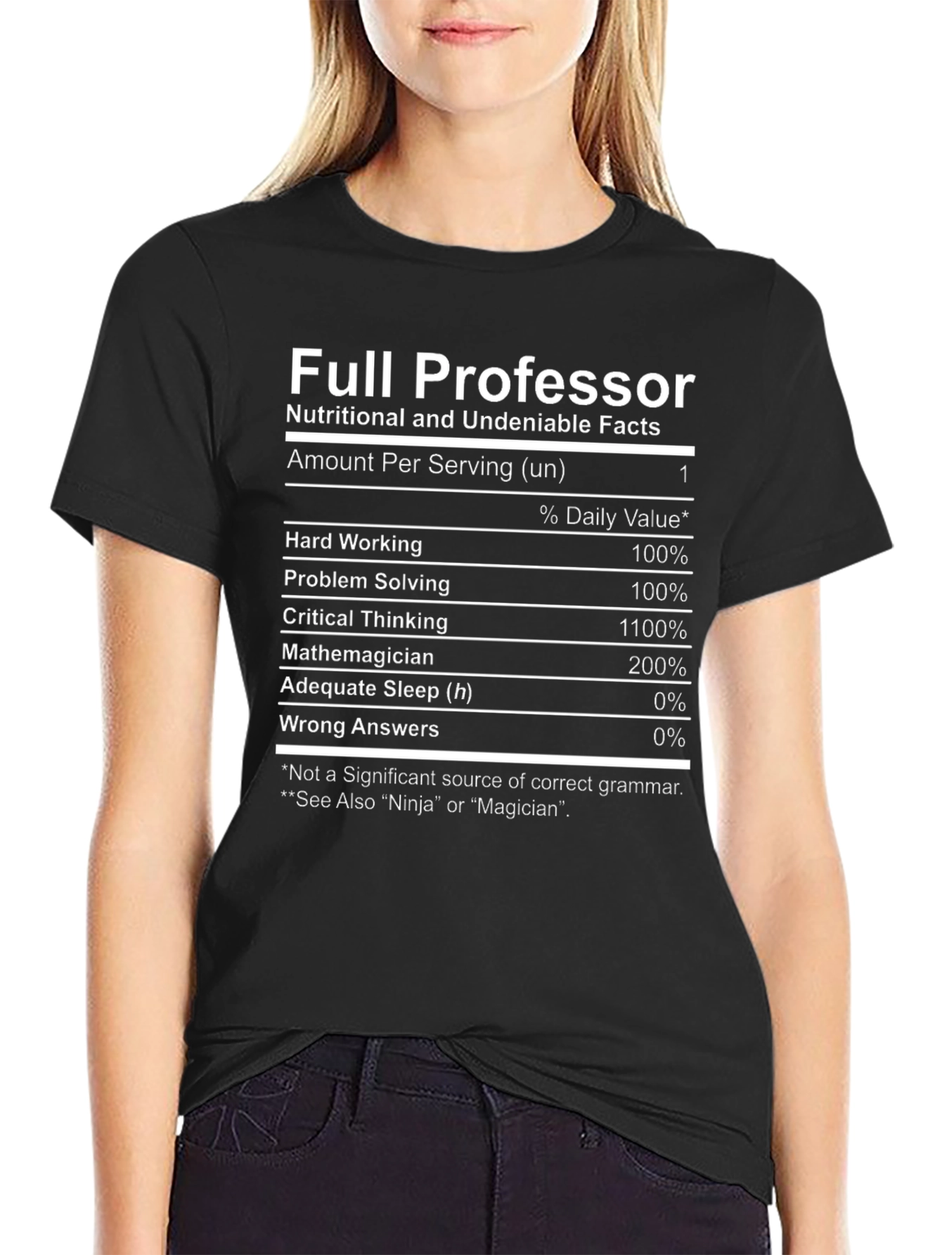 Black Full Professor T-Shirt Nutritional Facts Novelty Tee view 2