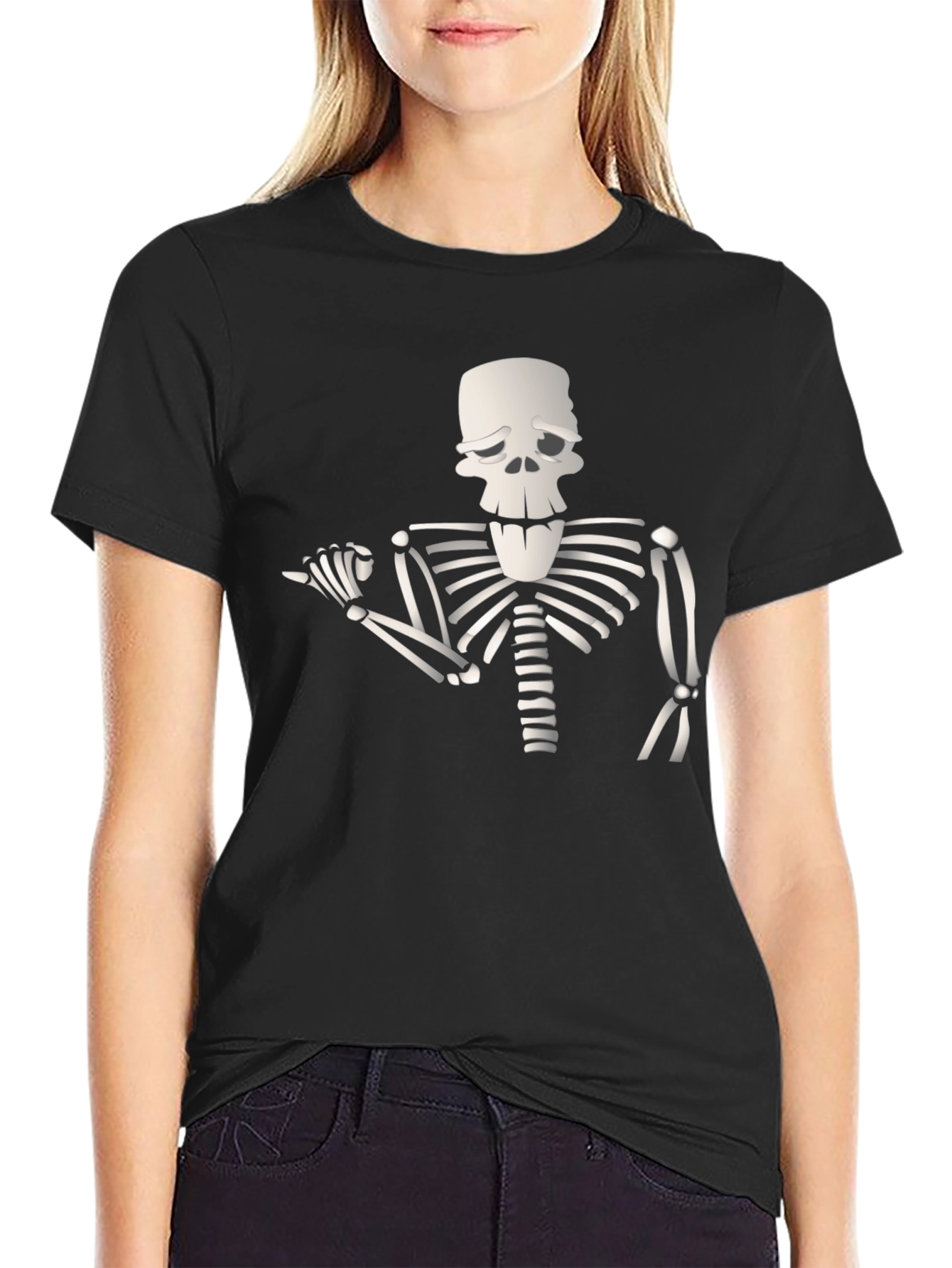 Black Humorous Skeleton Graphic Tee - Black view 2