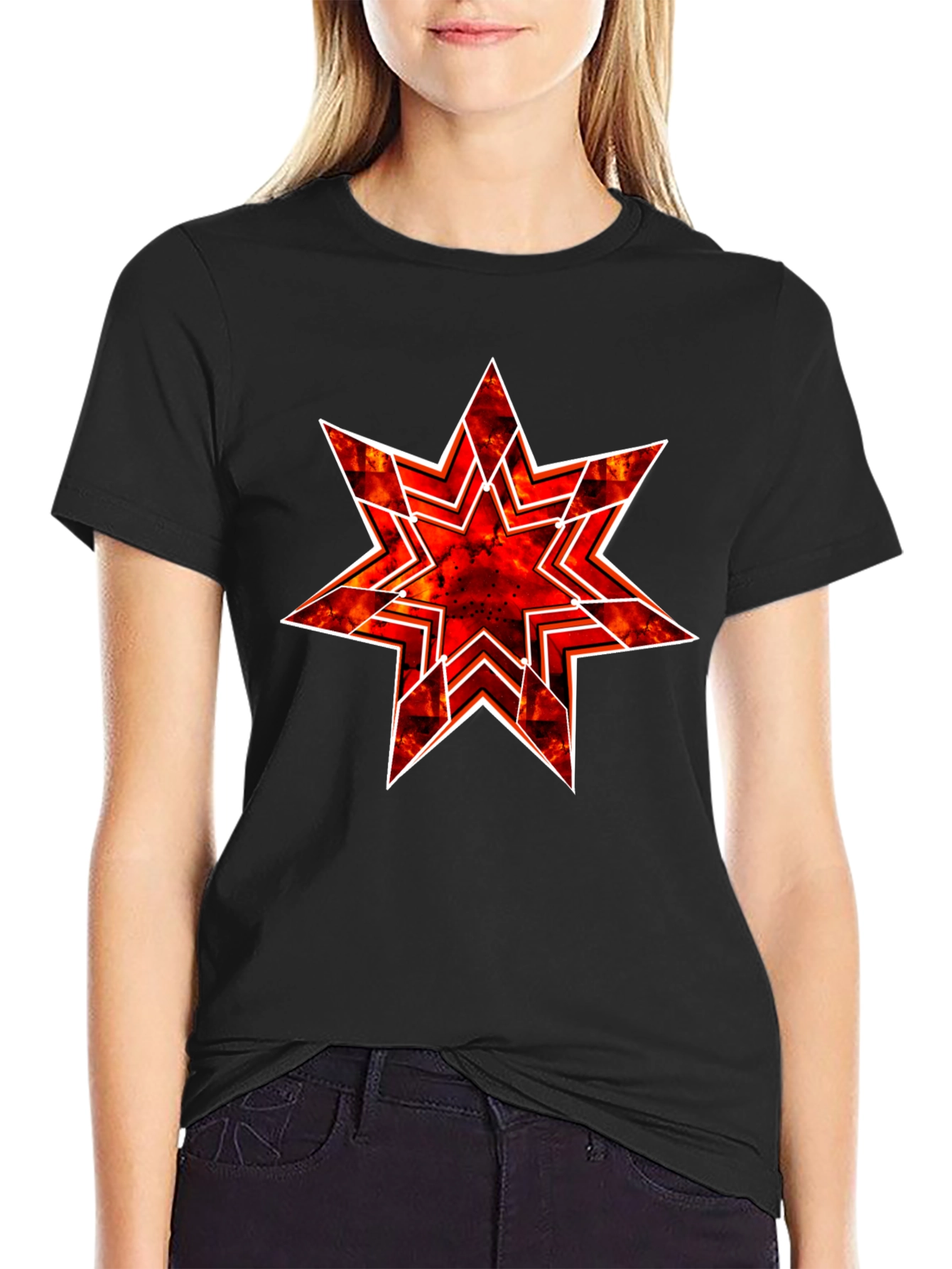 Black Fiery Starburst Graphic Tee - Bold Statement Shirt view 2