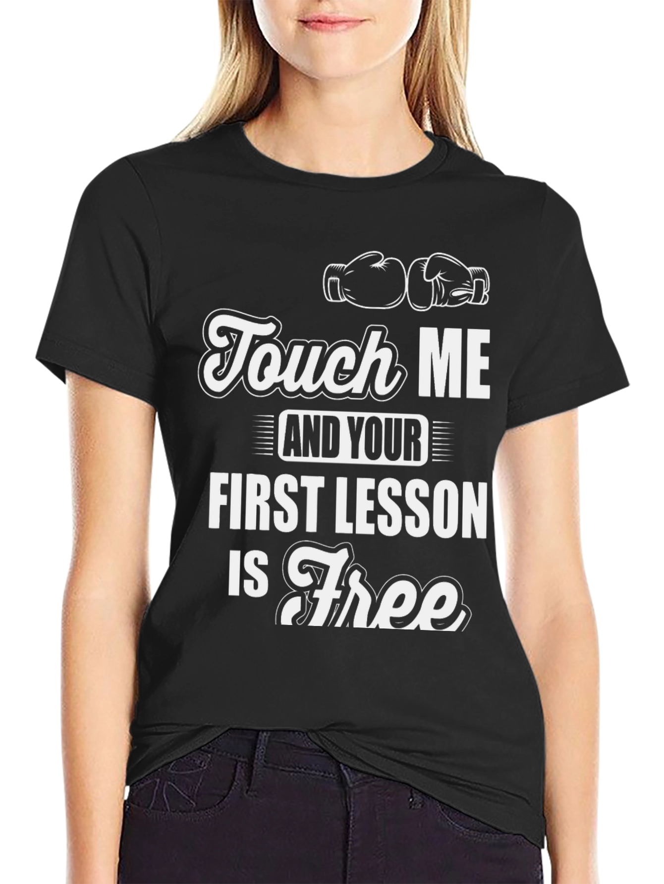 Black Touch Me & Your First Lesson is Free Boxing T-Shirt view 2