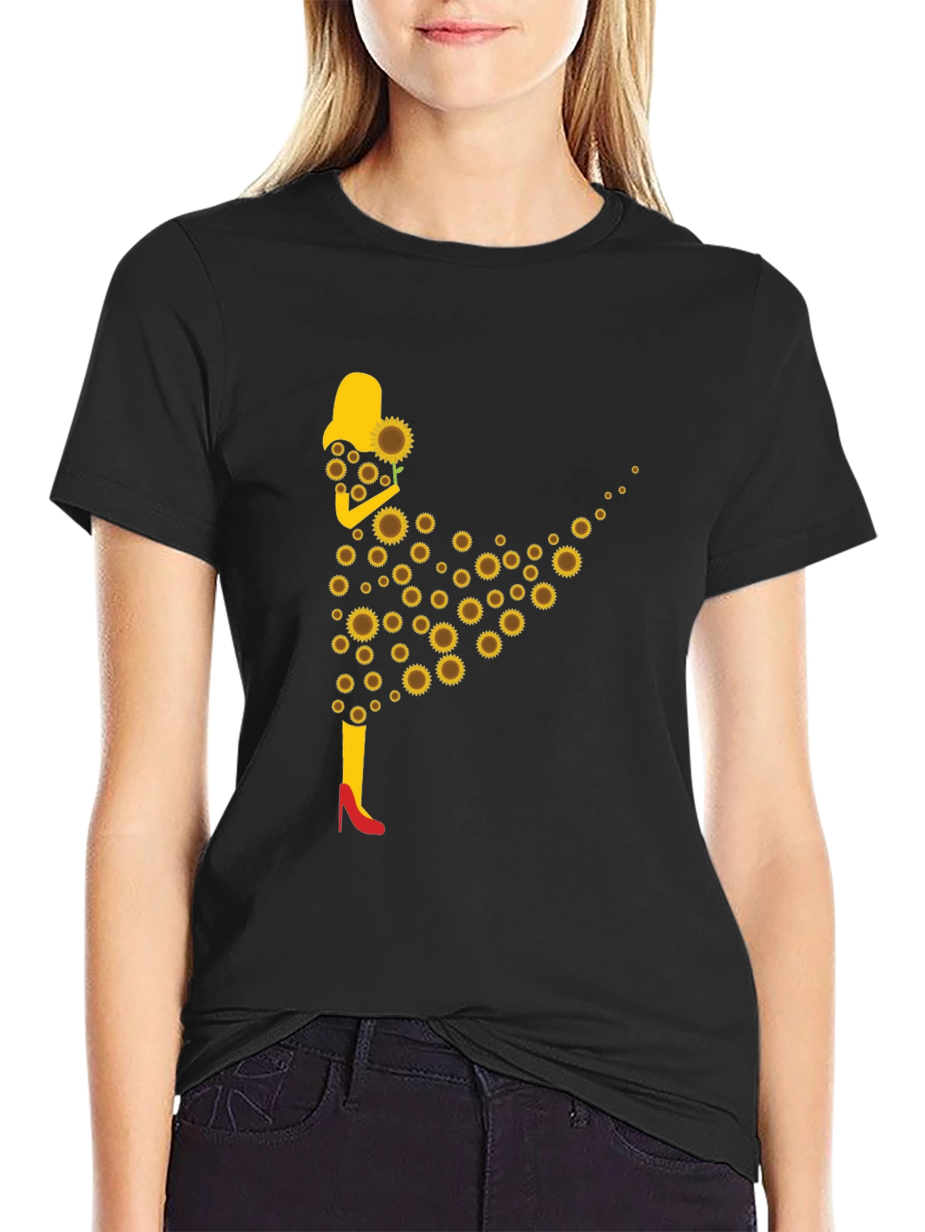 Black Sunflower Girl Graphic Tee - Stylish & Unique Design view 2