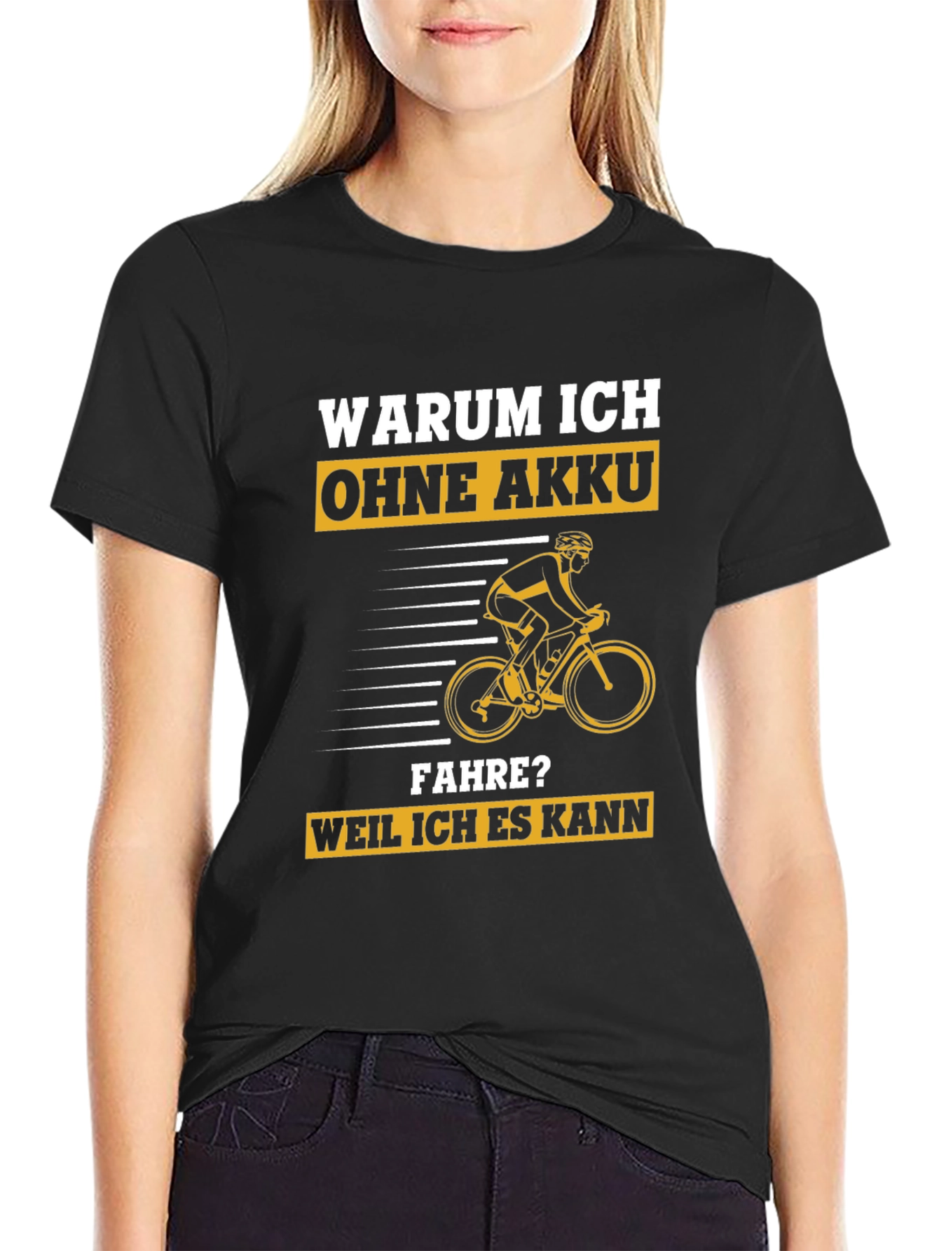 Black Funny Cyclist T-Shirt - Warum Ich Ohne Akku Fahre? view 2