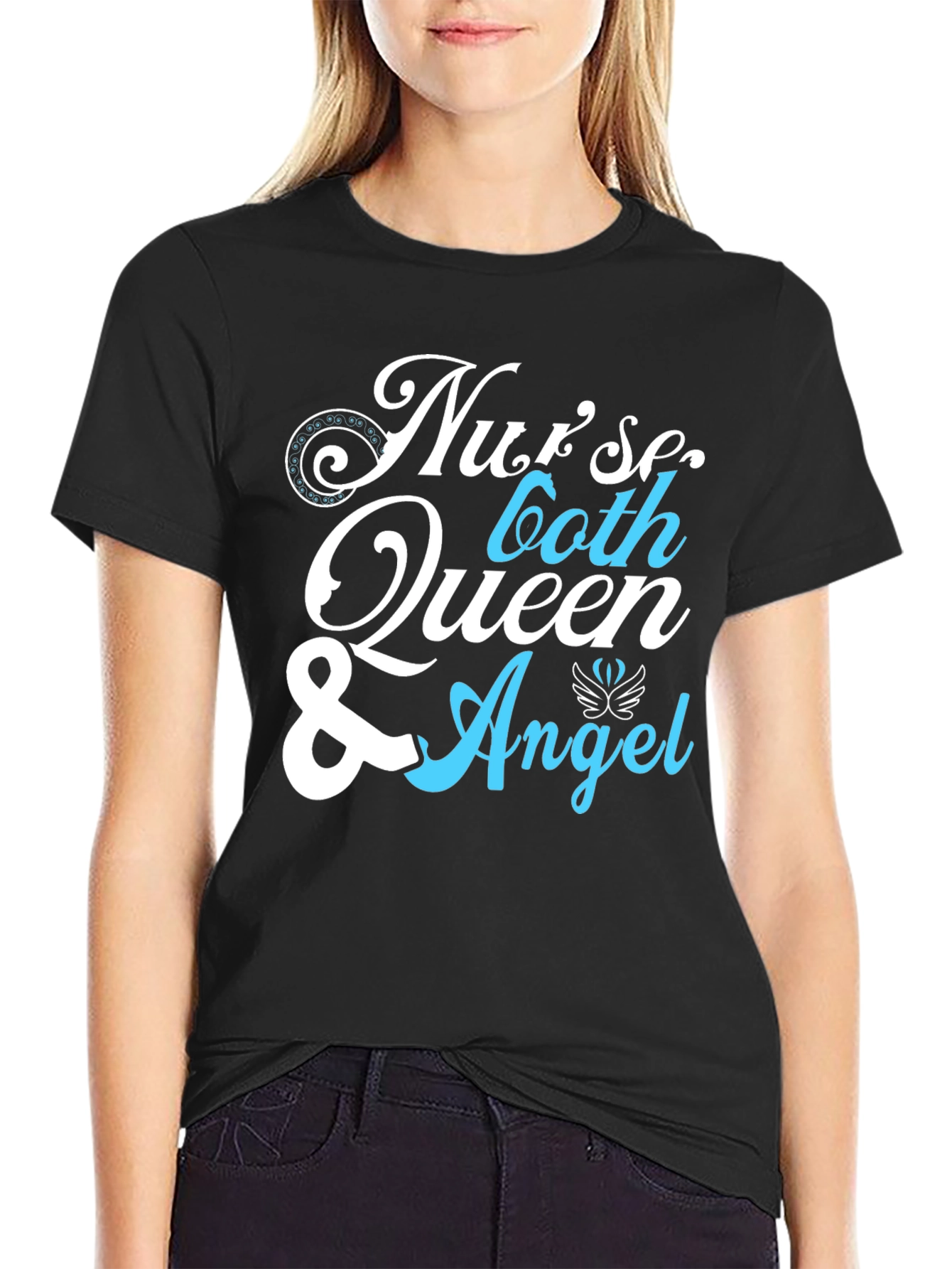 Black Nurse Queen & Angel Graphic T-Shirt - Unisex view 2