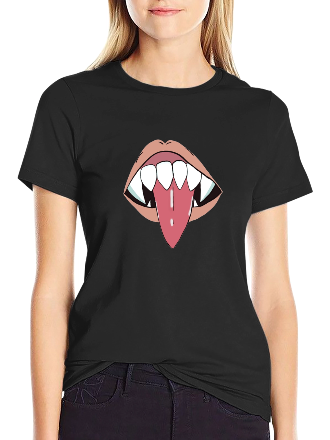 Black Vampire Tongue Graphic T-Shirt - Black view 2