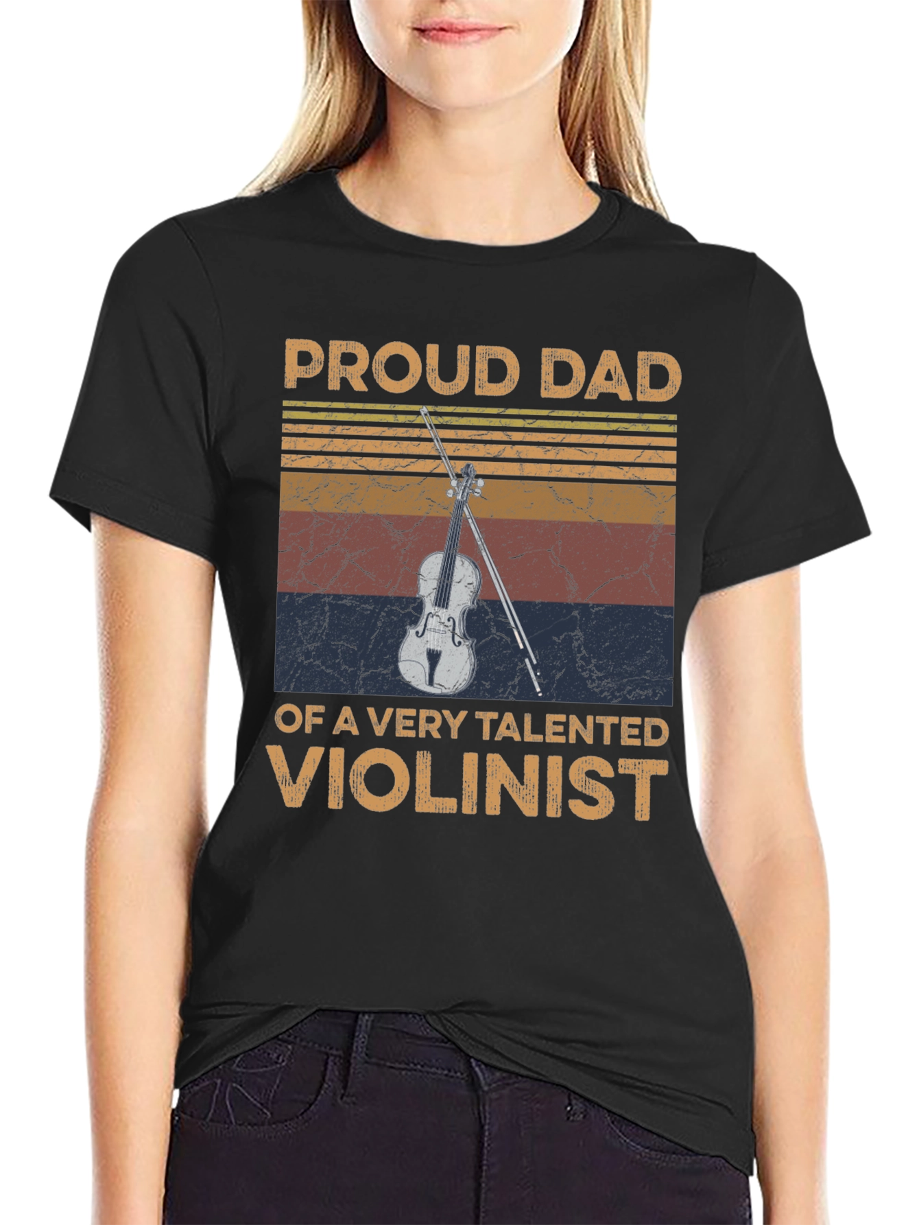Black Proud Dad Violinist Graphic Tee view 2